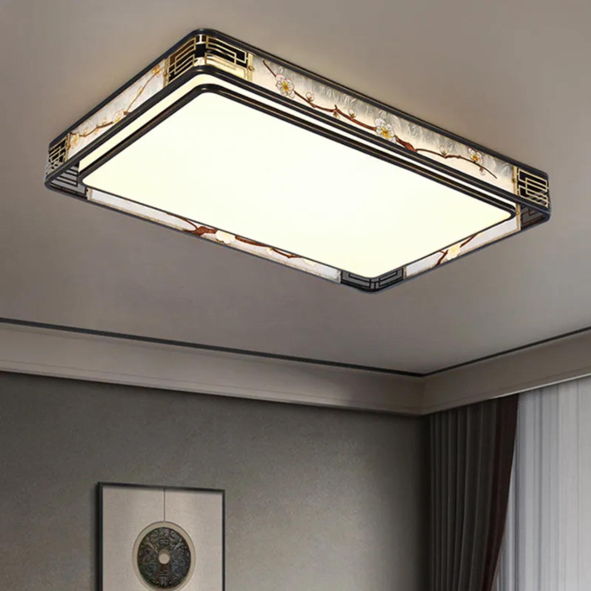 Chinese brass flush mount lighting for hallway — Round - Small / Plum Blossom / 110V-120V (US/CA)