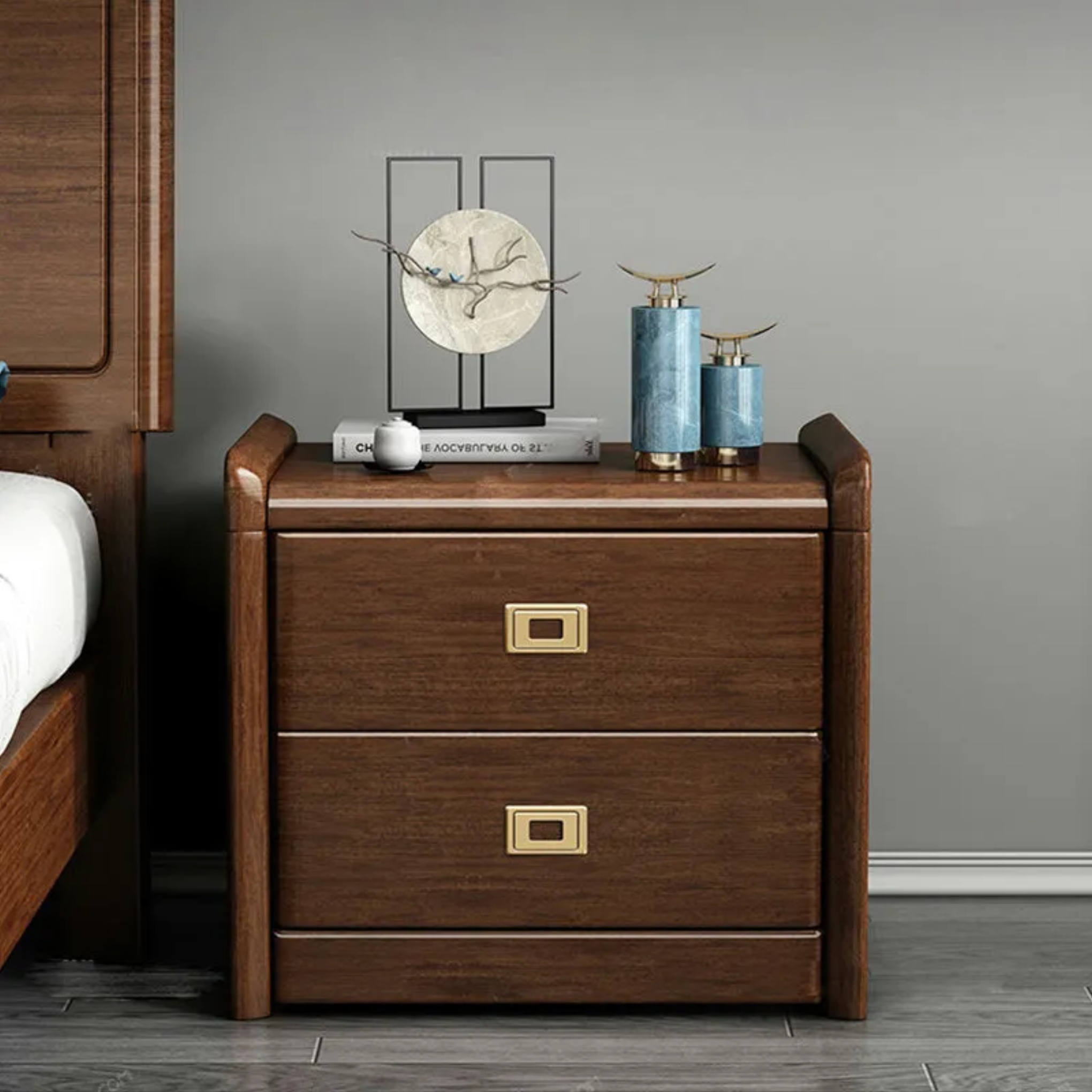 Lighom traditional 2-drawer brass nightstands in brass wood