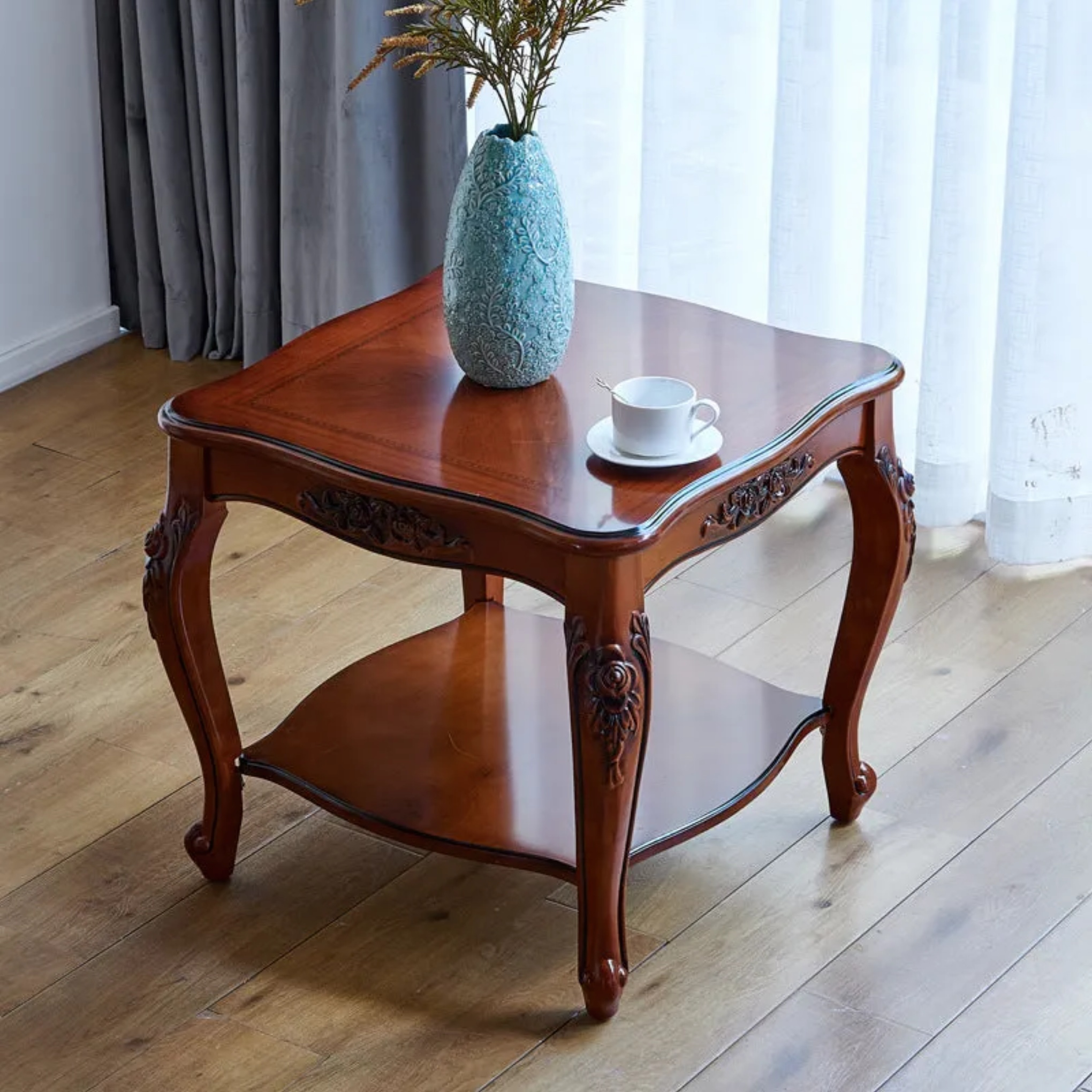 Lighom traditional solid 2-tier wood metal end & side tables
