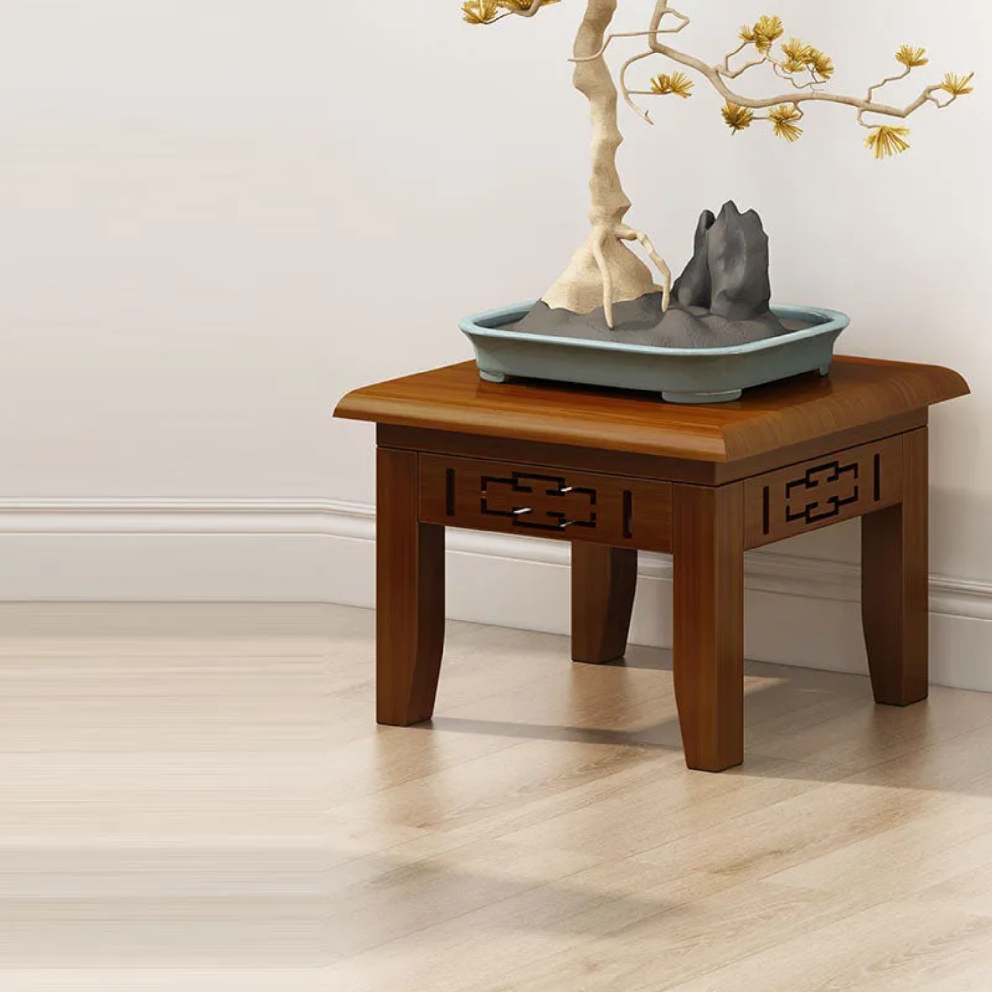 Lighom traditional solid carved wood end & side tables — 11.81" L x 11.81" W x 7.87" H