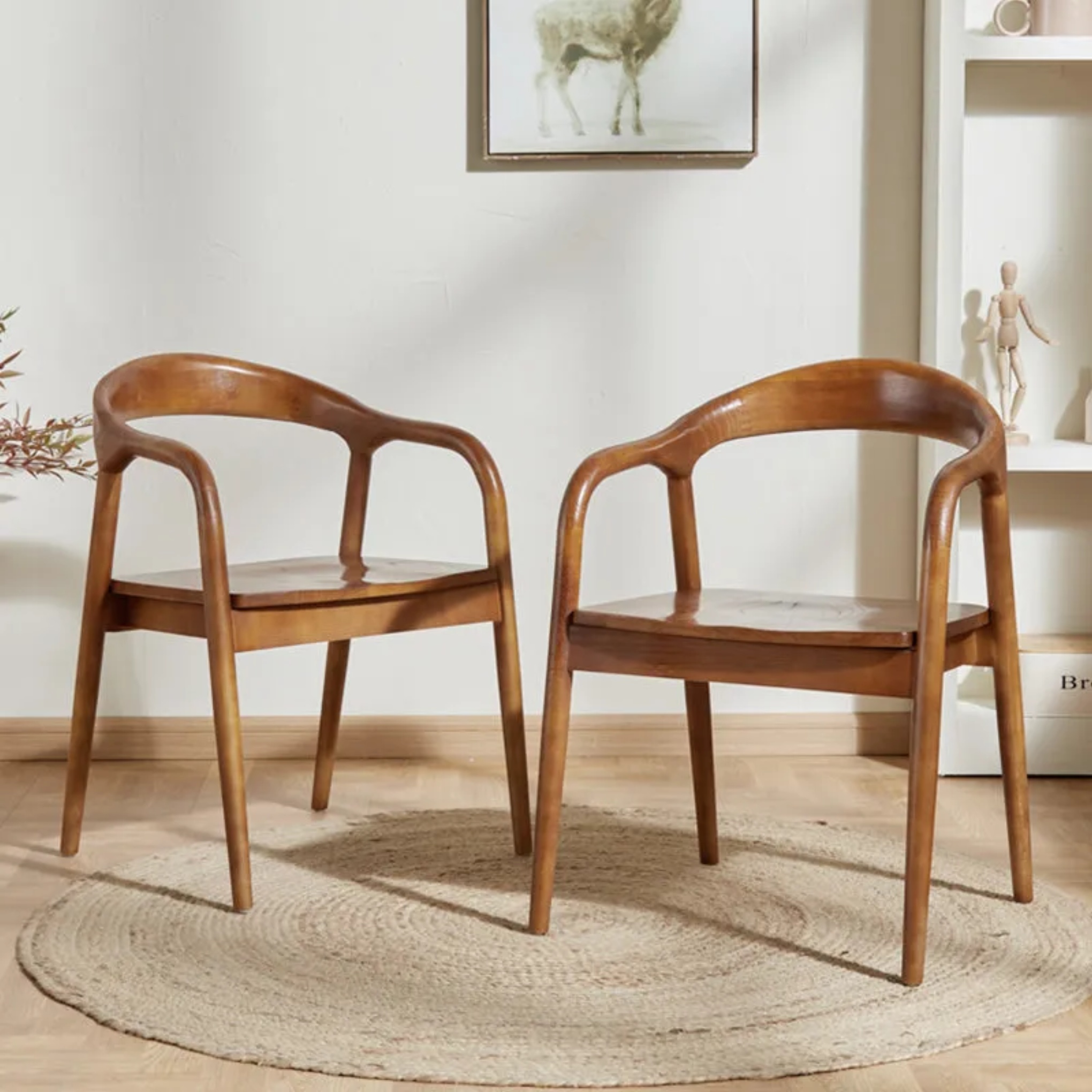 Wood traditional solid curved dining chairs & benches — With Cushion / Natural Wood