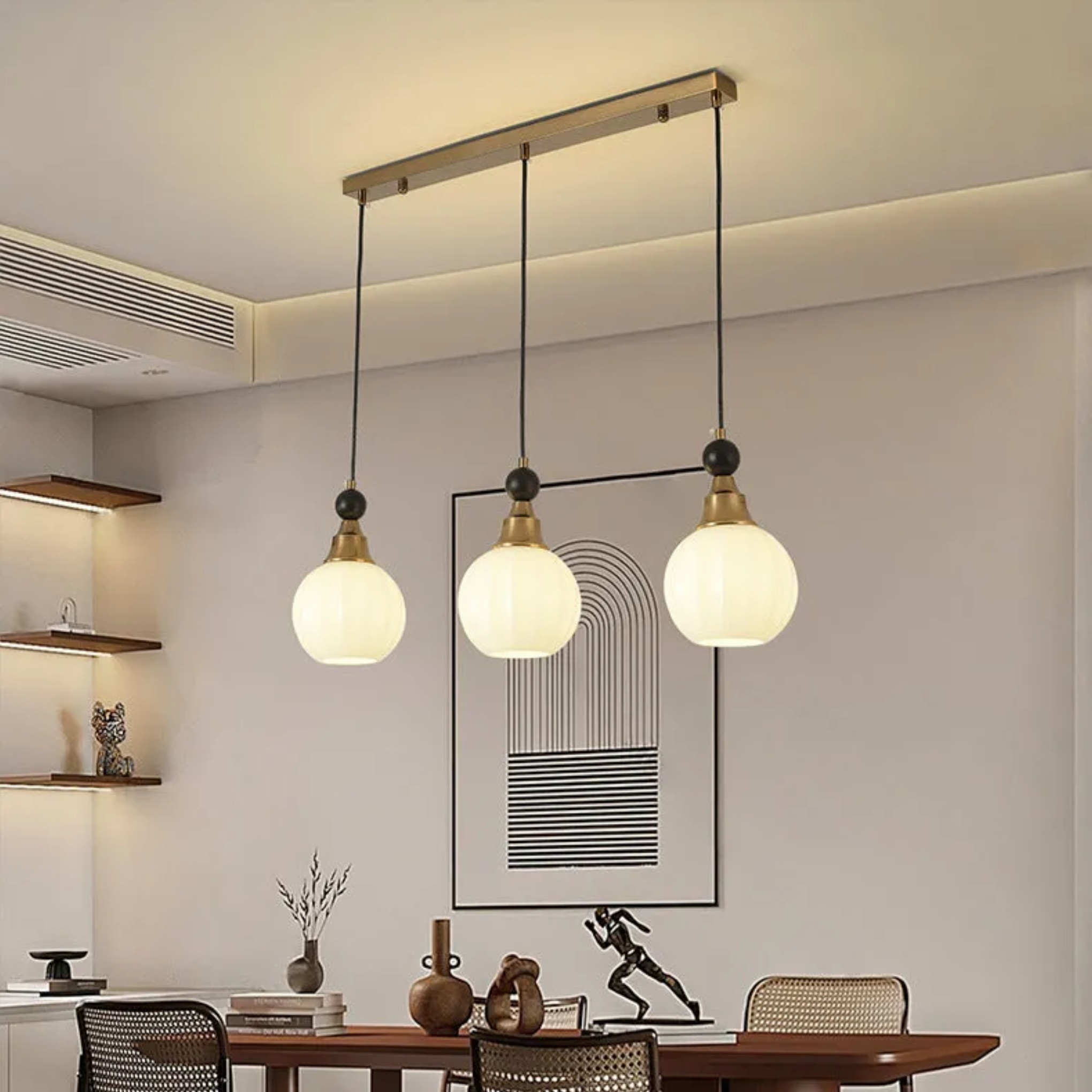 Traditional branching solid wood chandeliers, Lighom — Linear / 3-Light / 110V-120V (US/CA