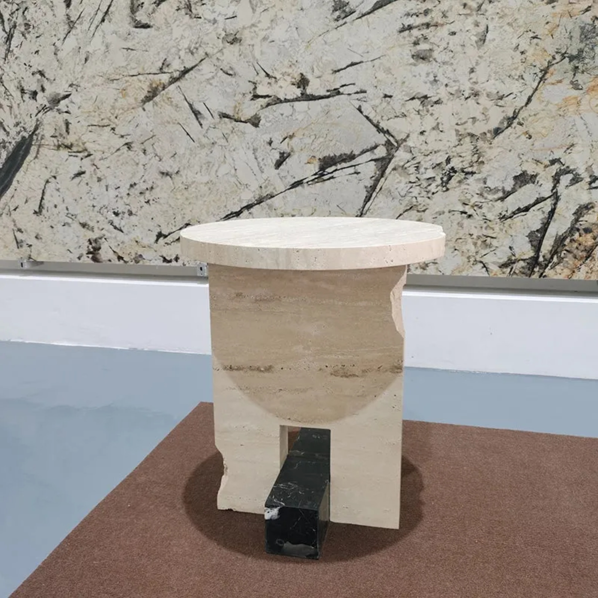 Traditional end long beige marble stone metal end & side tables