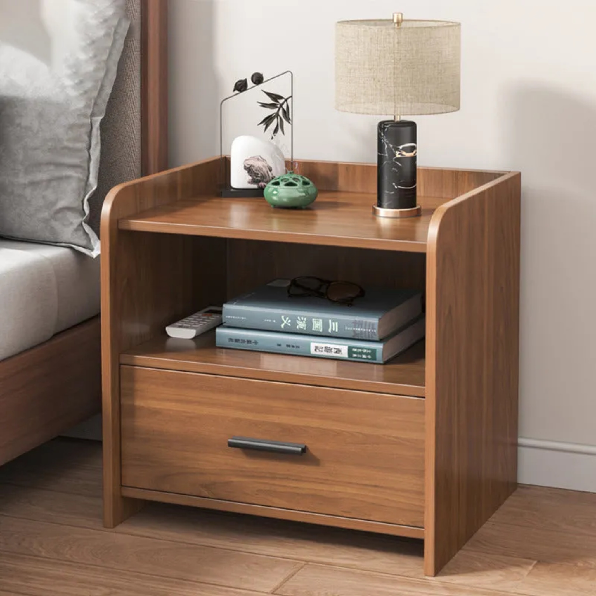 Traditional 2-drawer rectangular wood nightstands — 1-Drawer
