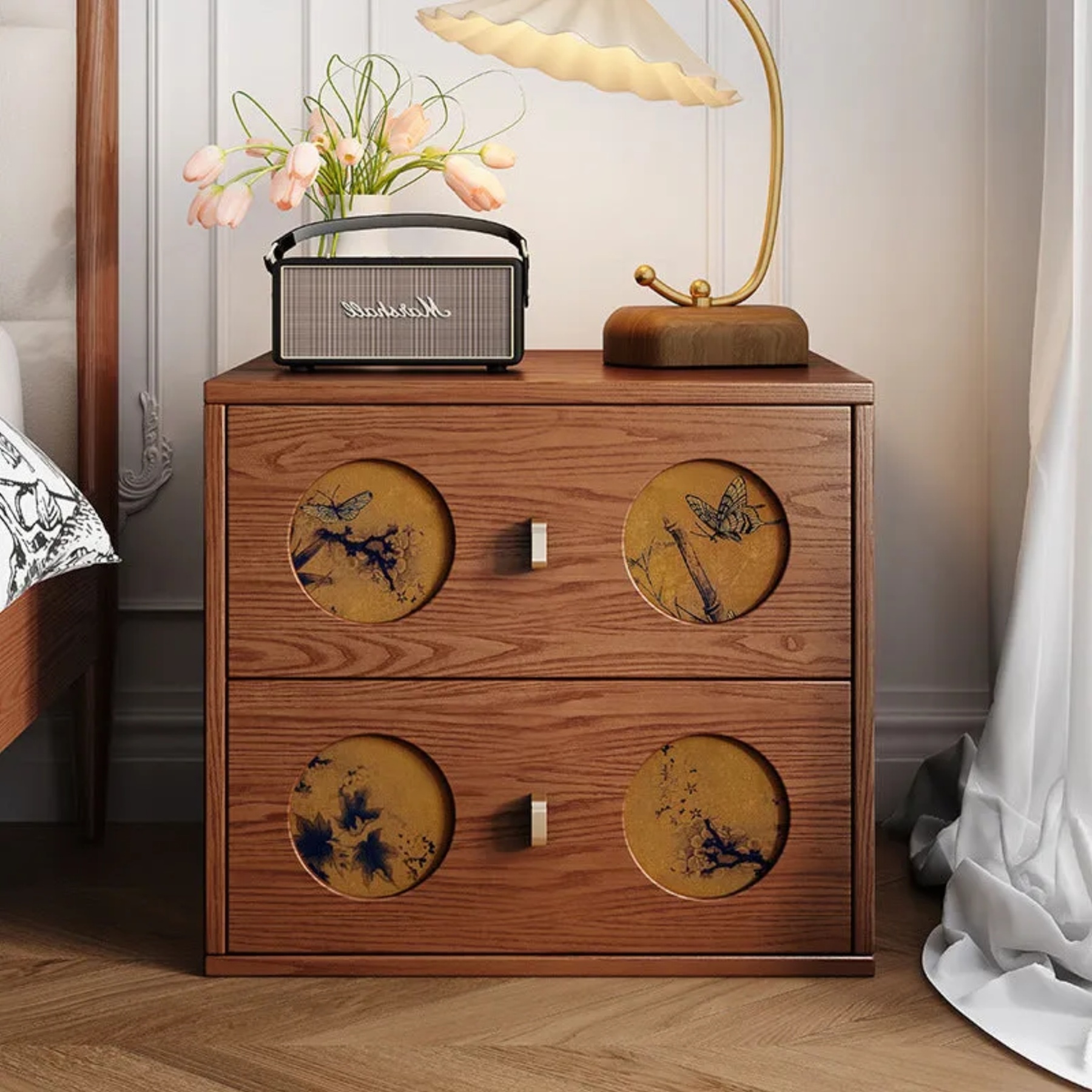 Black wood 2-drawer solid tv stands - chinese