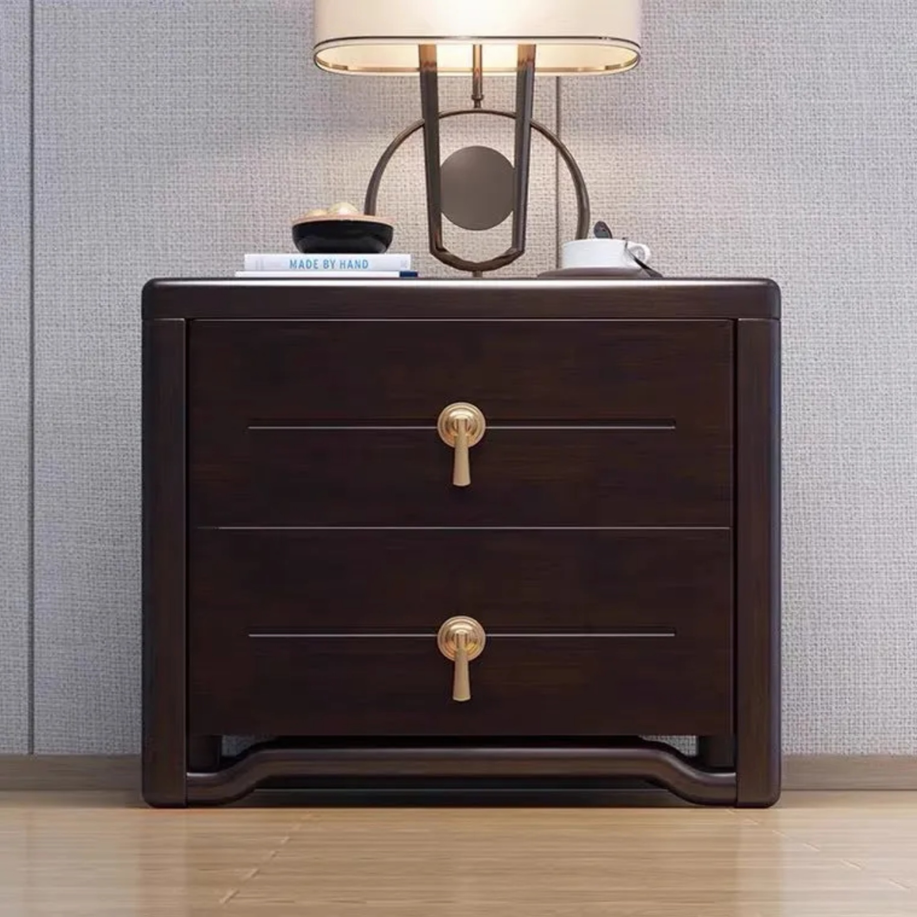 Traditional rounded 2-drawer brass wood metal nightstands, Lighom