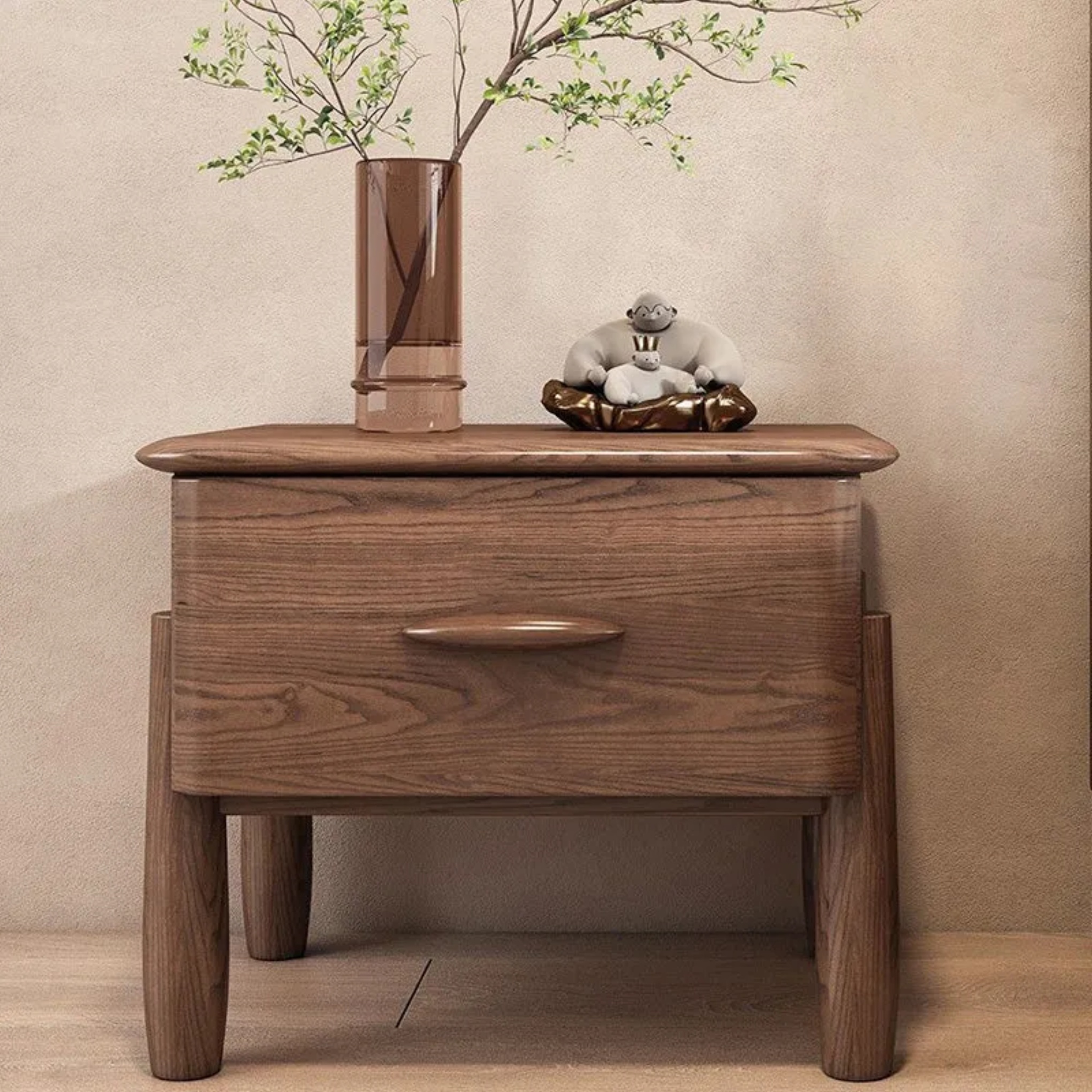 Lighom solid 1-drawer wood metal glass nightstands for bedroom