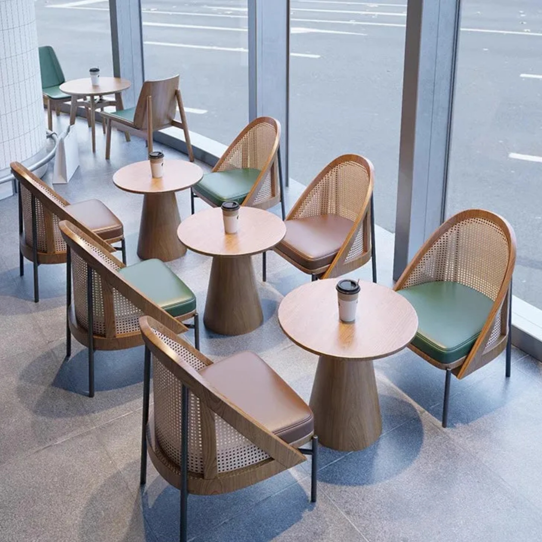 Lighom traditional napa trapezoidal leather dining chairs & benches — Dark Green
