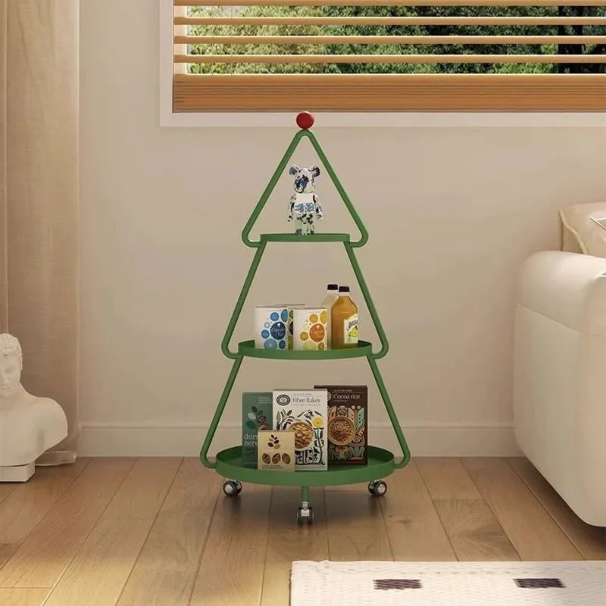 Creative christmas 3-tier green end & side tables in iron
