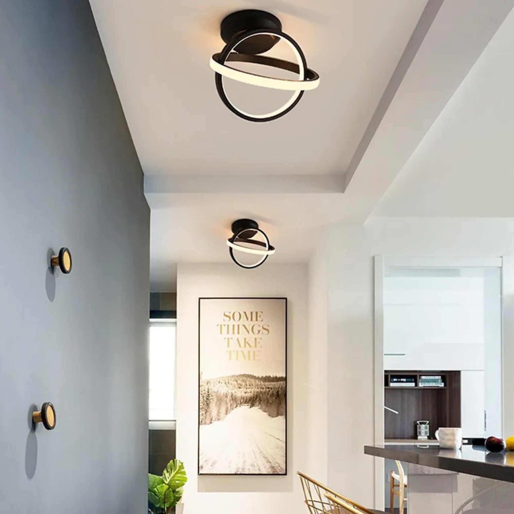 Industrial circle semi-flush mount light in synthetic — Warm White (3000K) / White