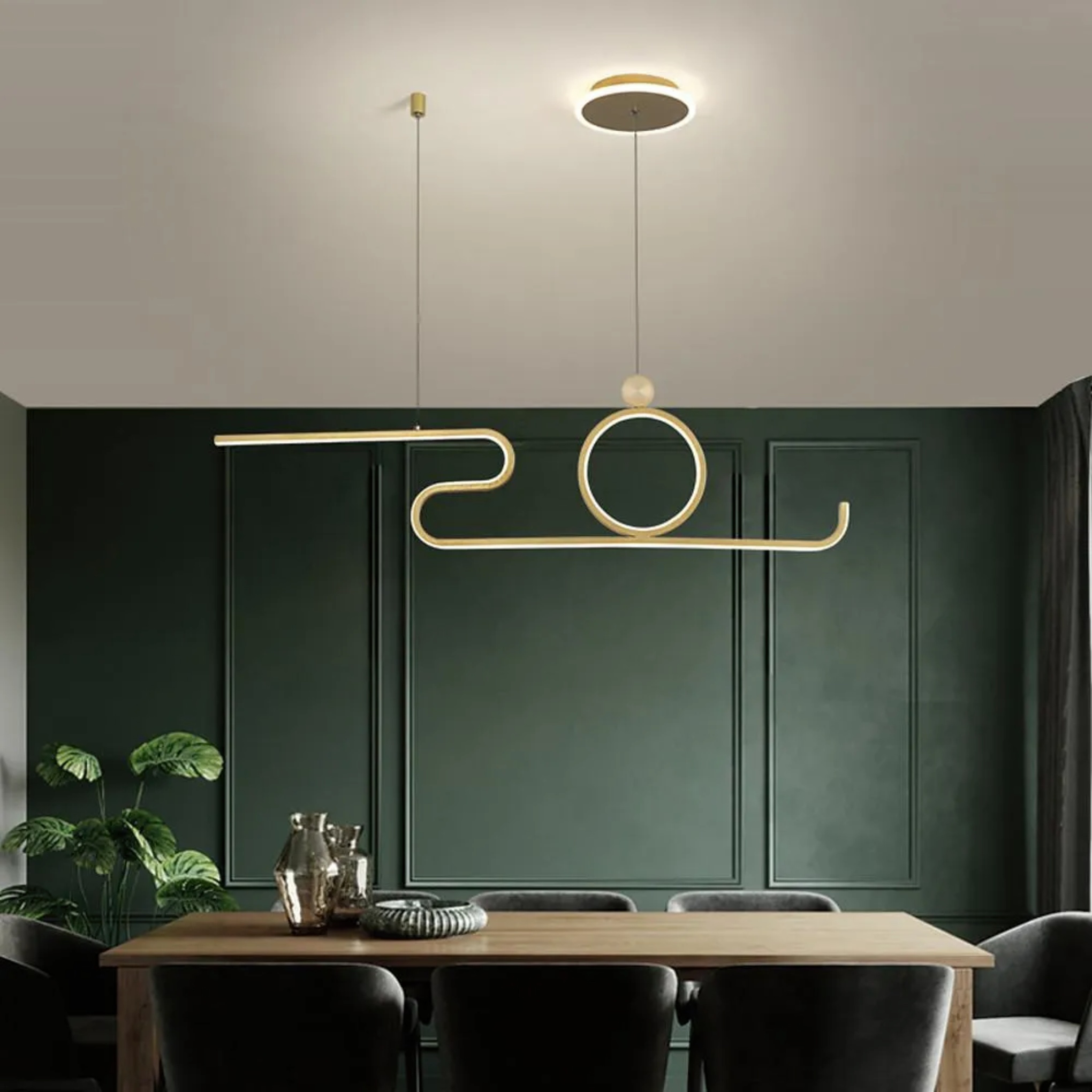 Modern curved linear black pendant lighting in synthetic — Matte Black / Warm White (3000K)