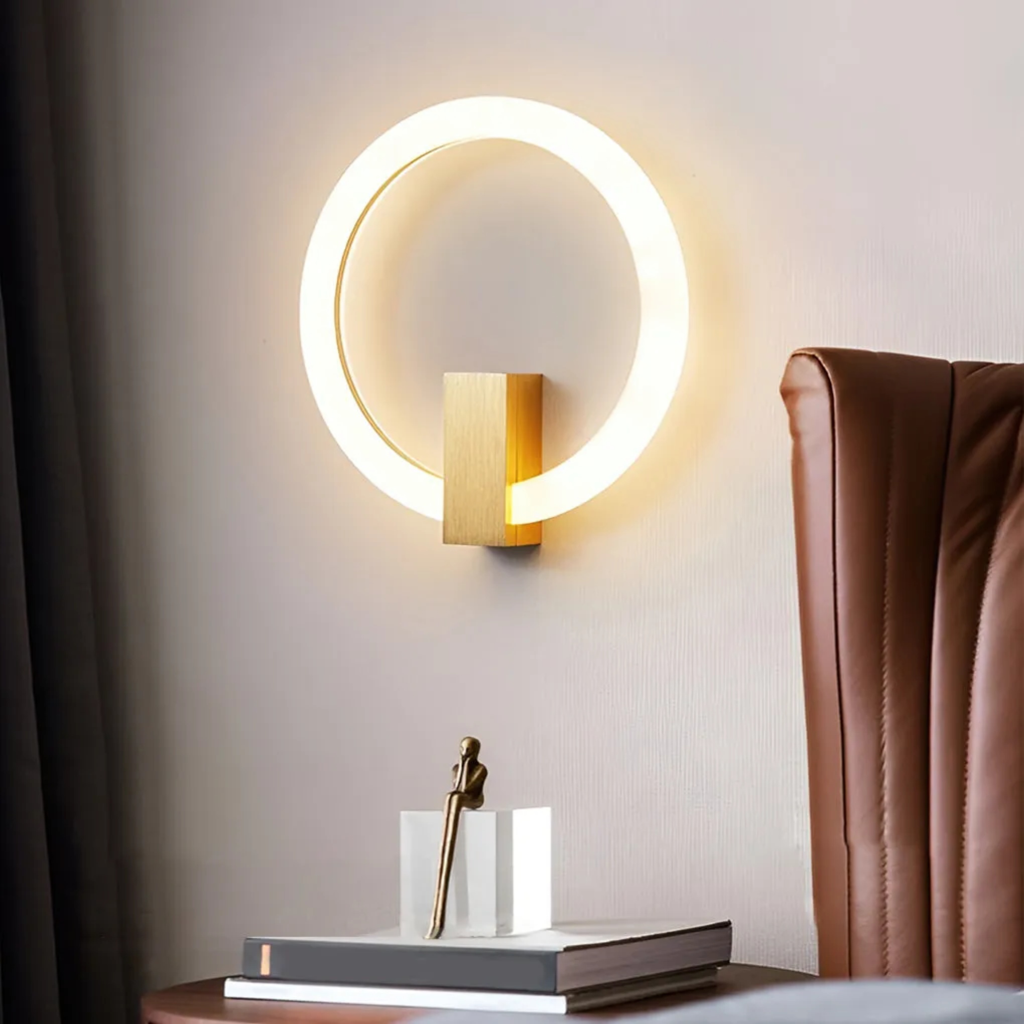 Lighom modern circle brown wall sconces — 8" Diameter / Coffee / Natural White (4000K)