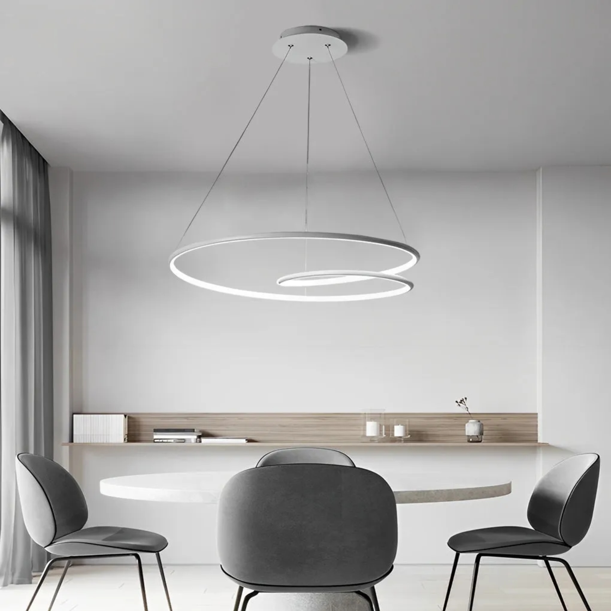 Black modern circle pendant lighting — 19.7" Diameter / Cool White (6000K) / White