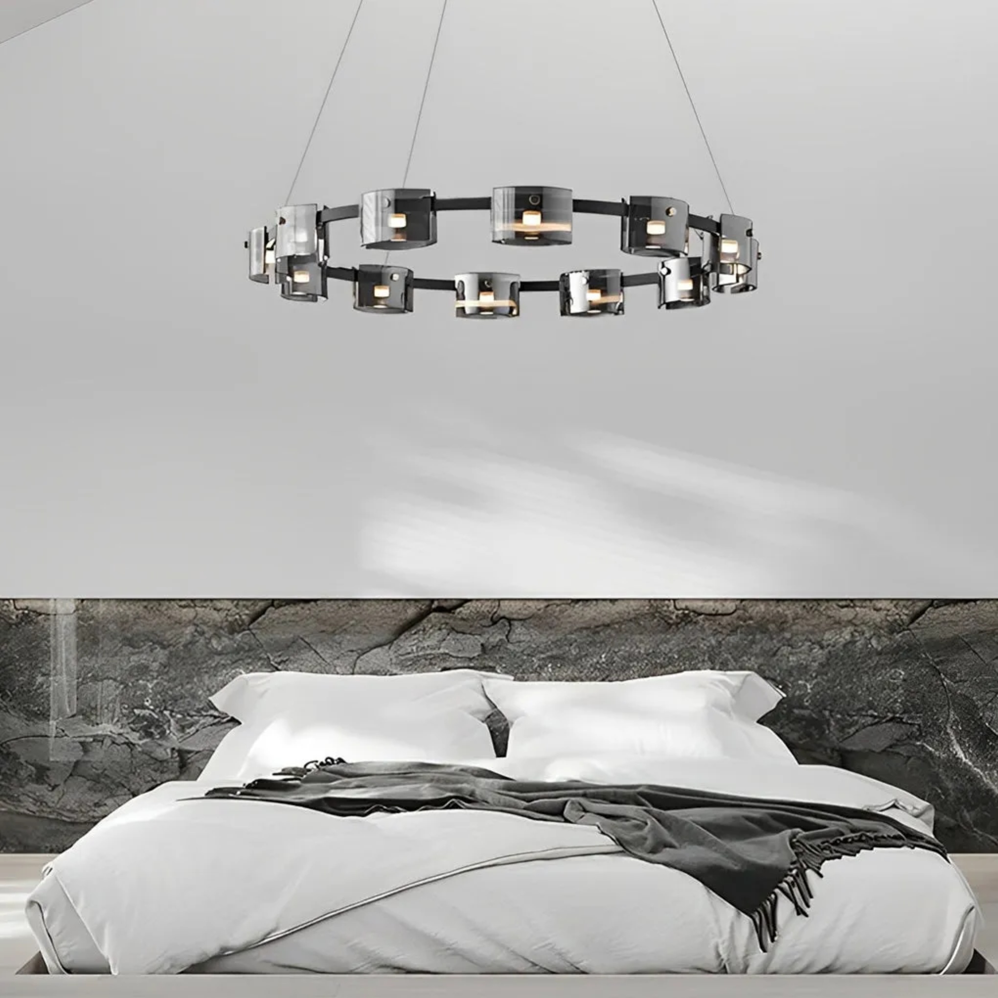 Modern circle memory glass chandeliers — 9-Light