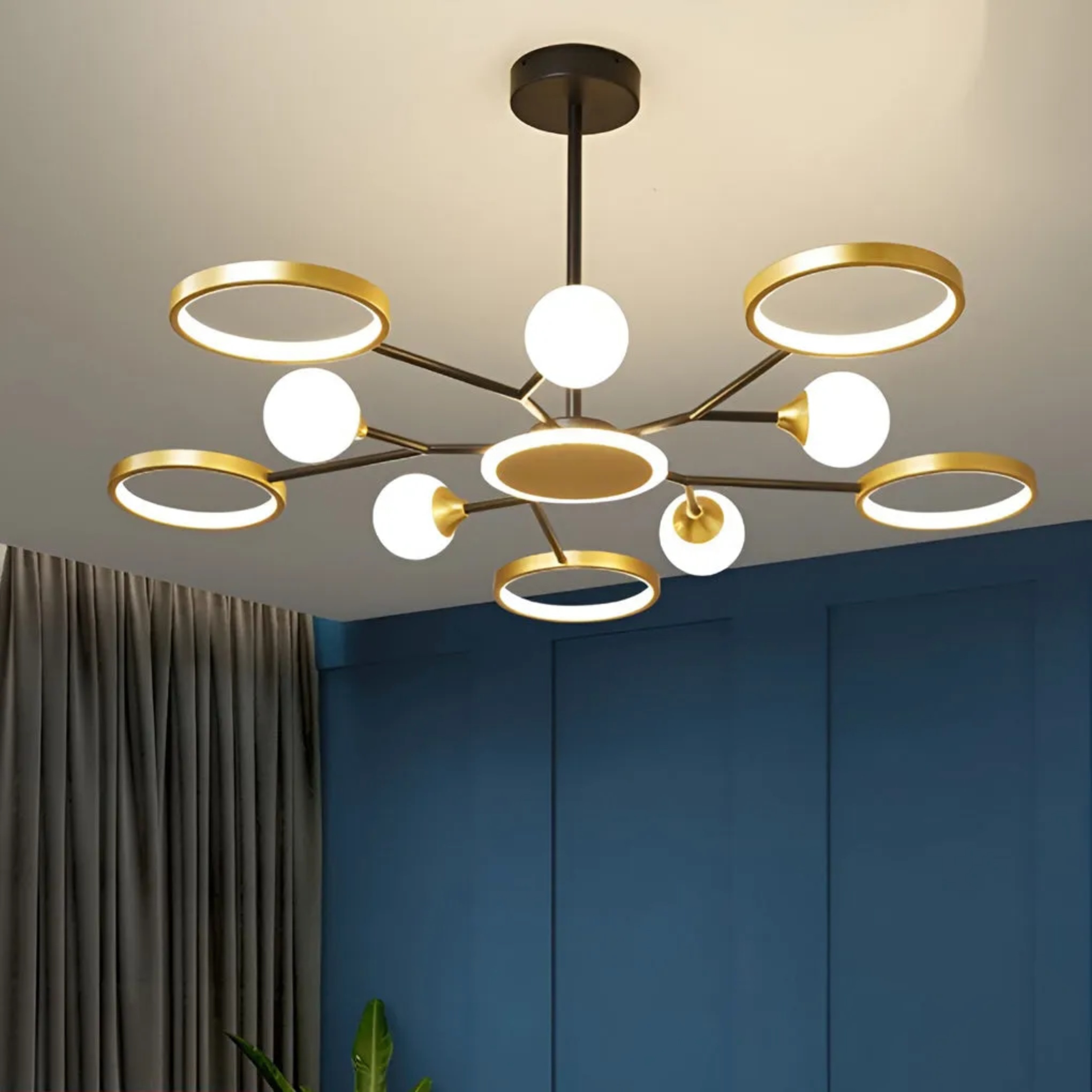 Modern circle gold synthetic chandeliers, Lighom — Cool White (6000K) / 6-Light