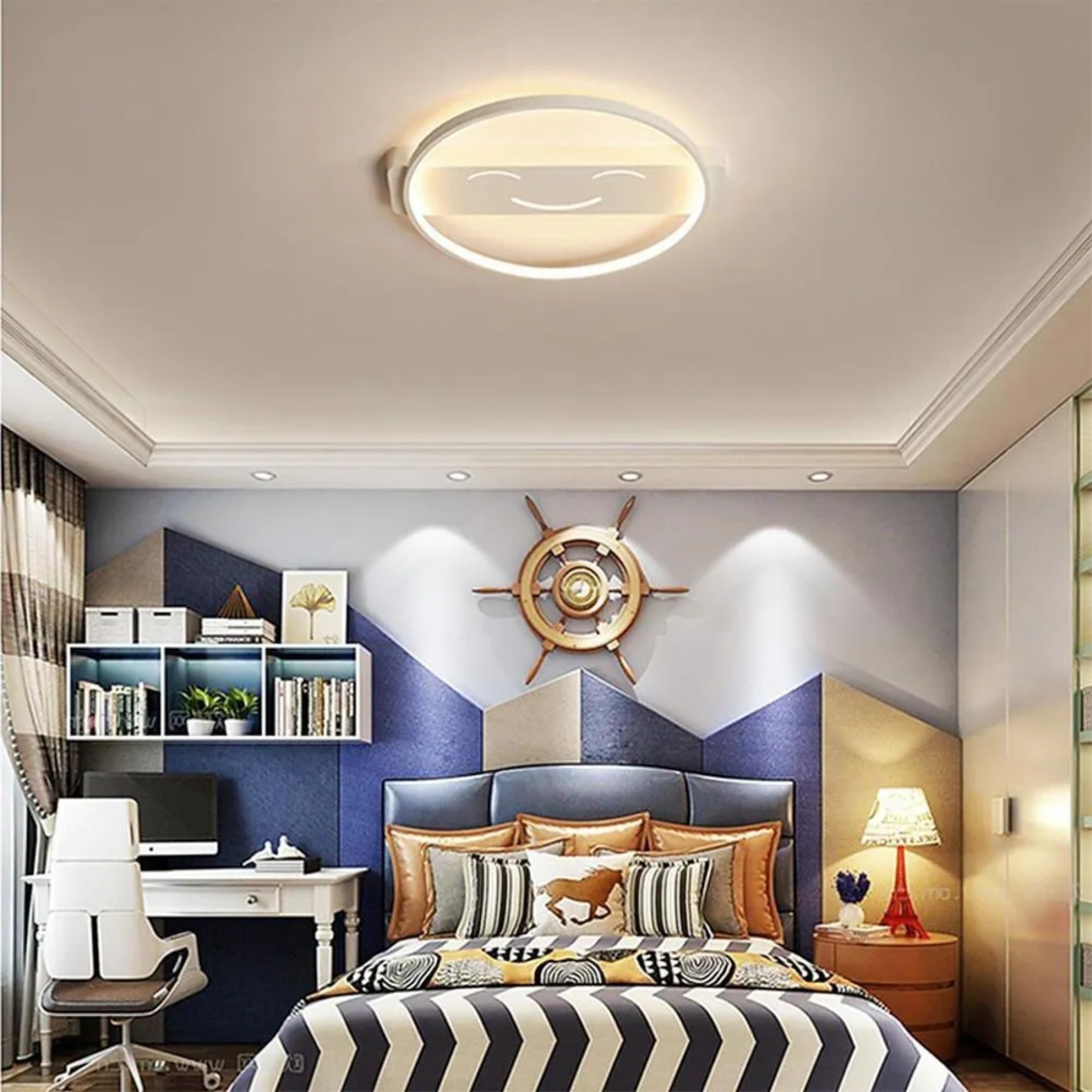 Circle face yellow metal flush mount lighting — Warm White (3000K)