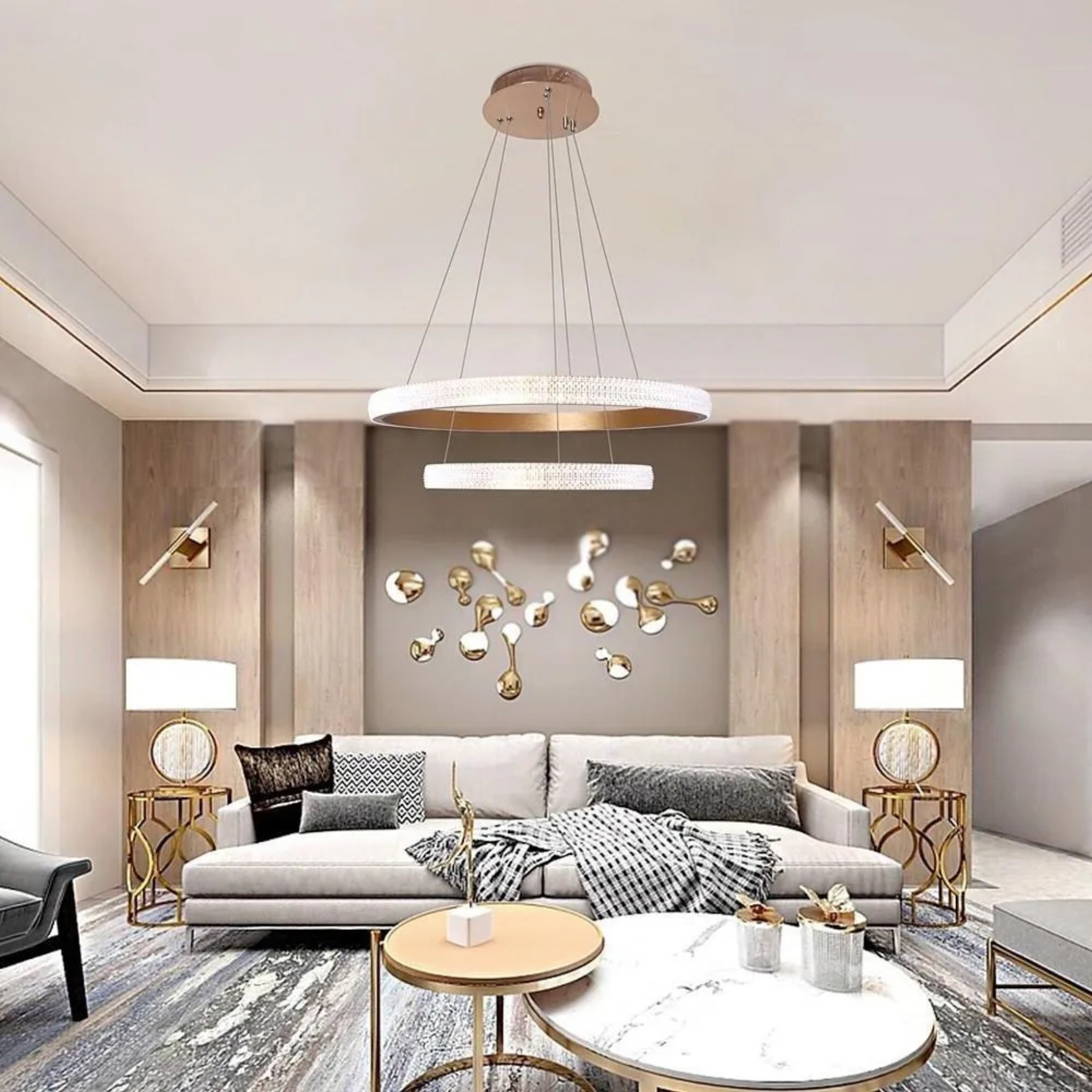 Lighom modern circle white chandeliers — Warm White (3000K)