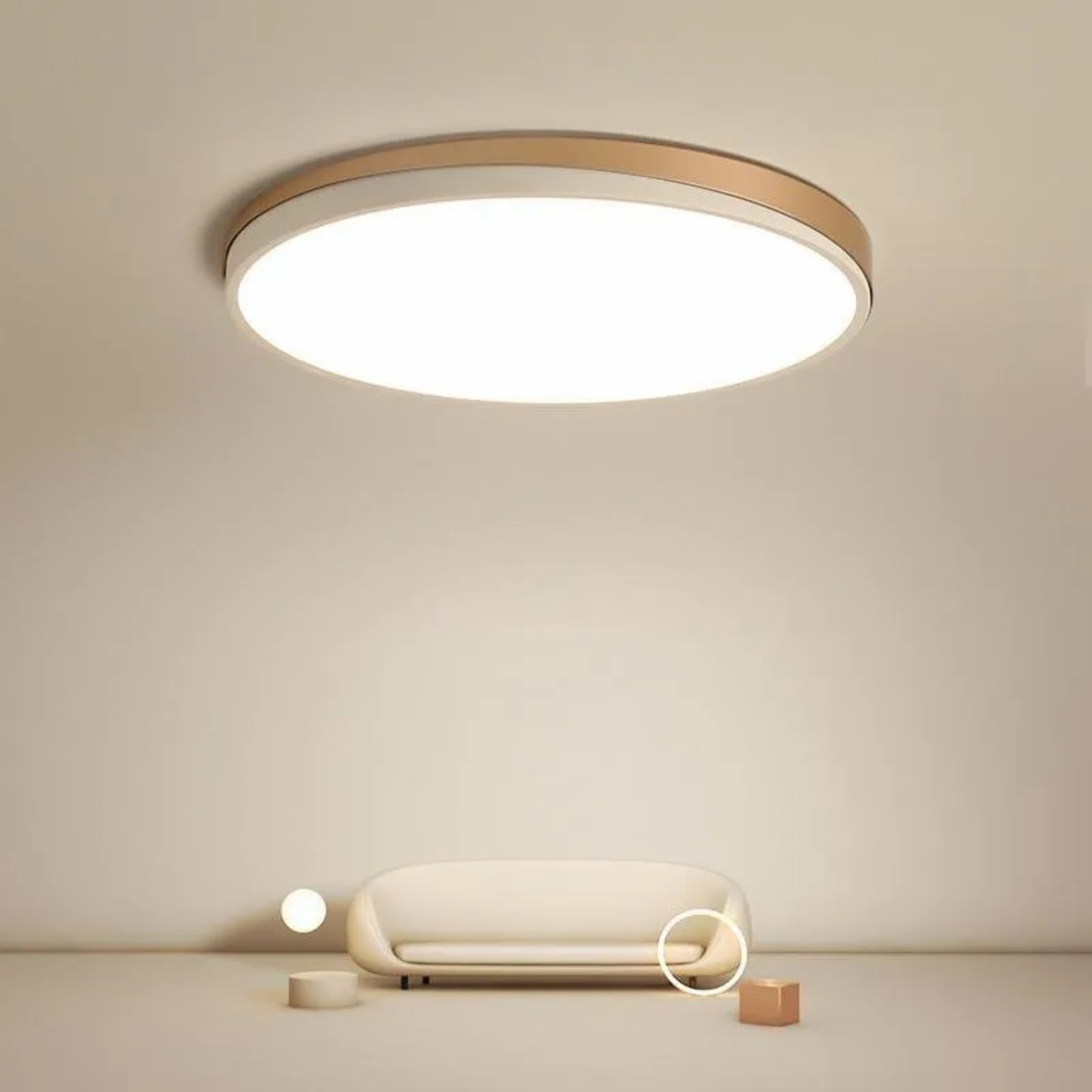 Gold synthetic circle flush mount lighting - contemporary — 15" Diameter / Cool White (6000K)
