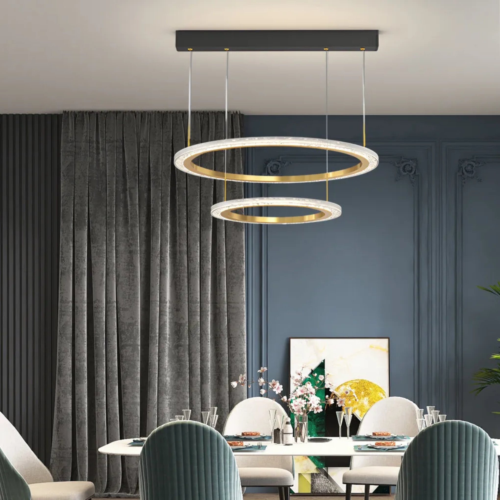 Minimalist circle ring black synthetic chandeliers — 2-Ring / Matte Black