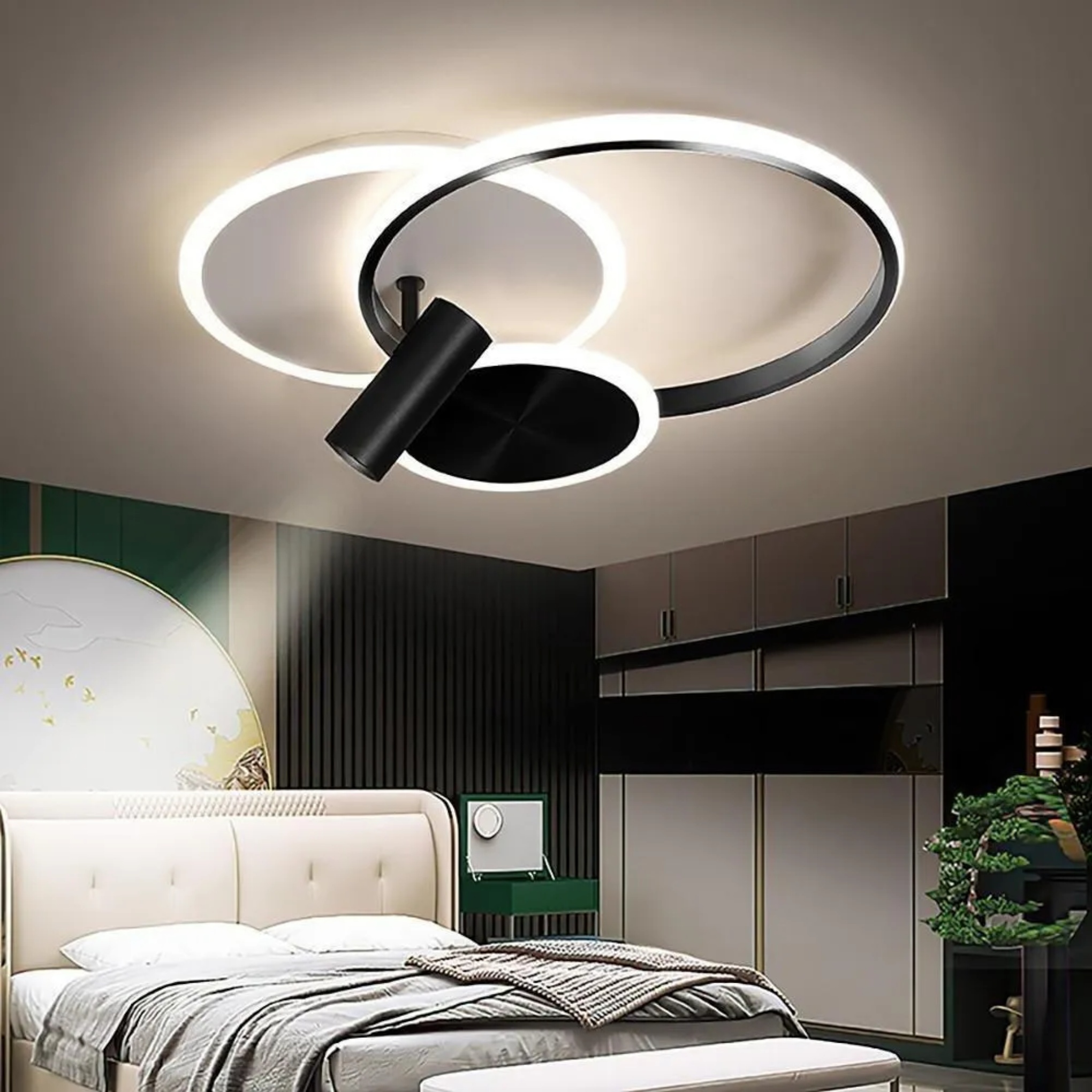 Black synthetic spotlight circle flush mount lighting - modern — 16"