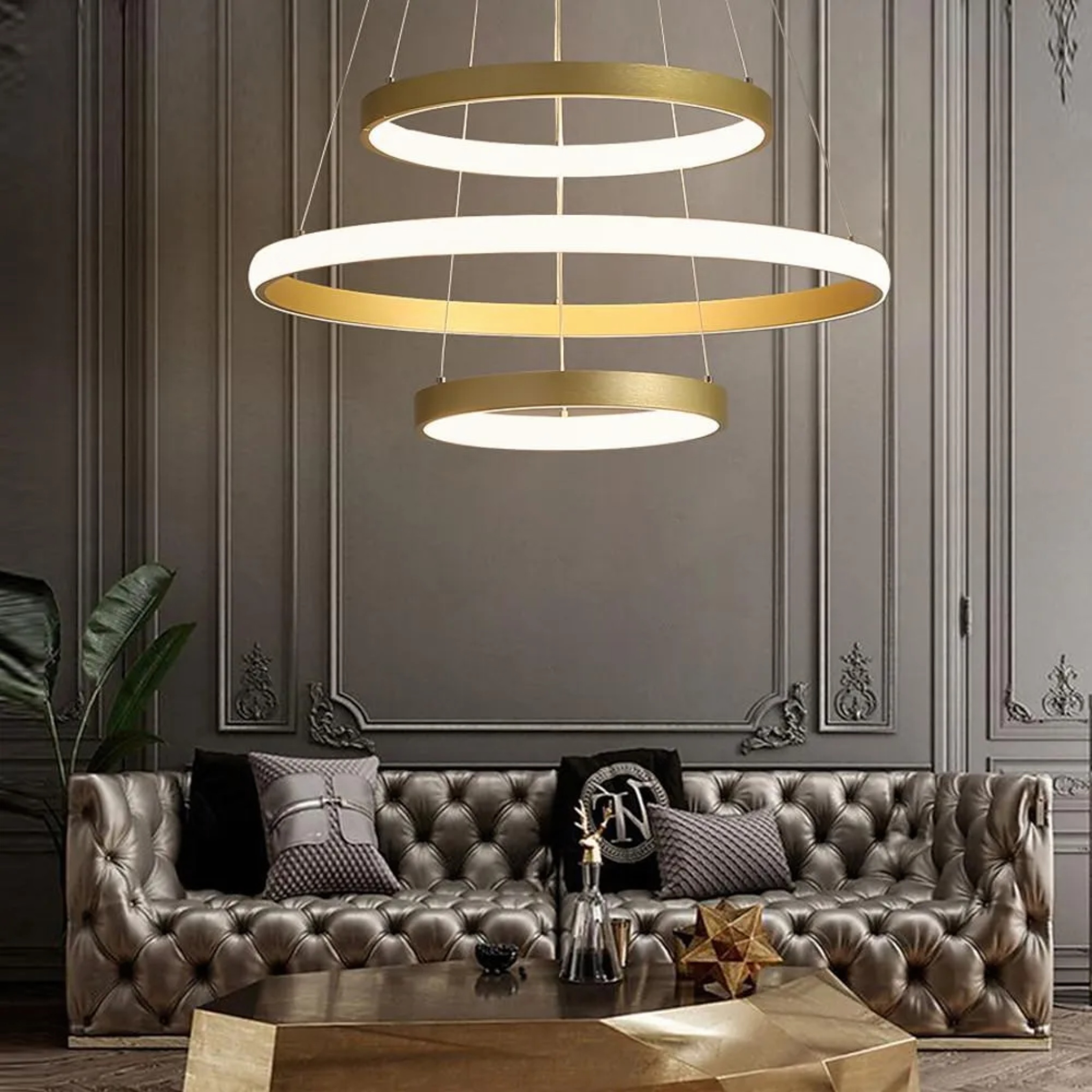 Contemporary circles gold chandeliers in synthetic — Warm White (3000K)