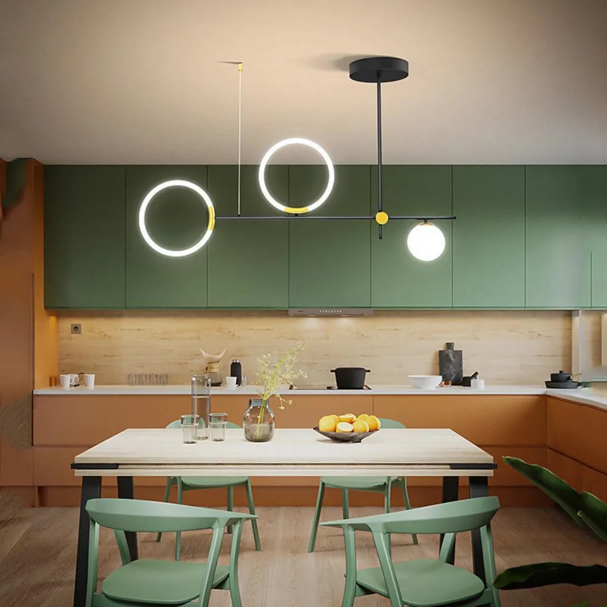 Modern island circles black synthetic chandeliers — Warm White (3000K)