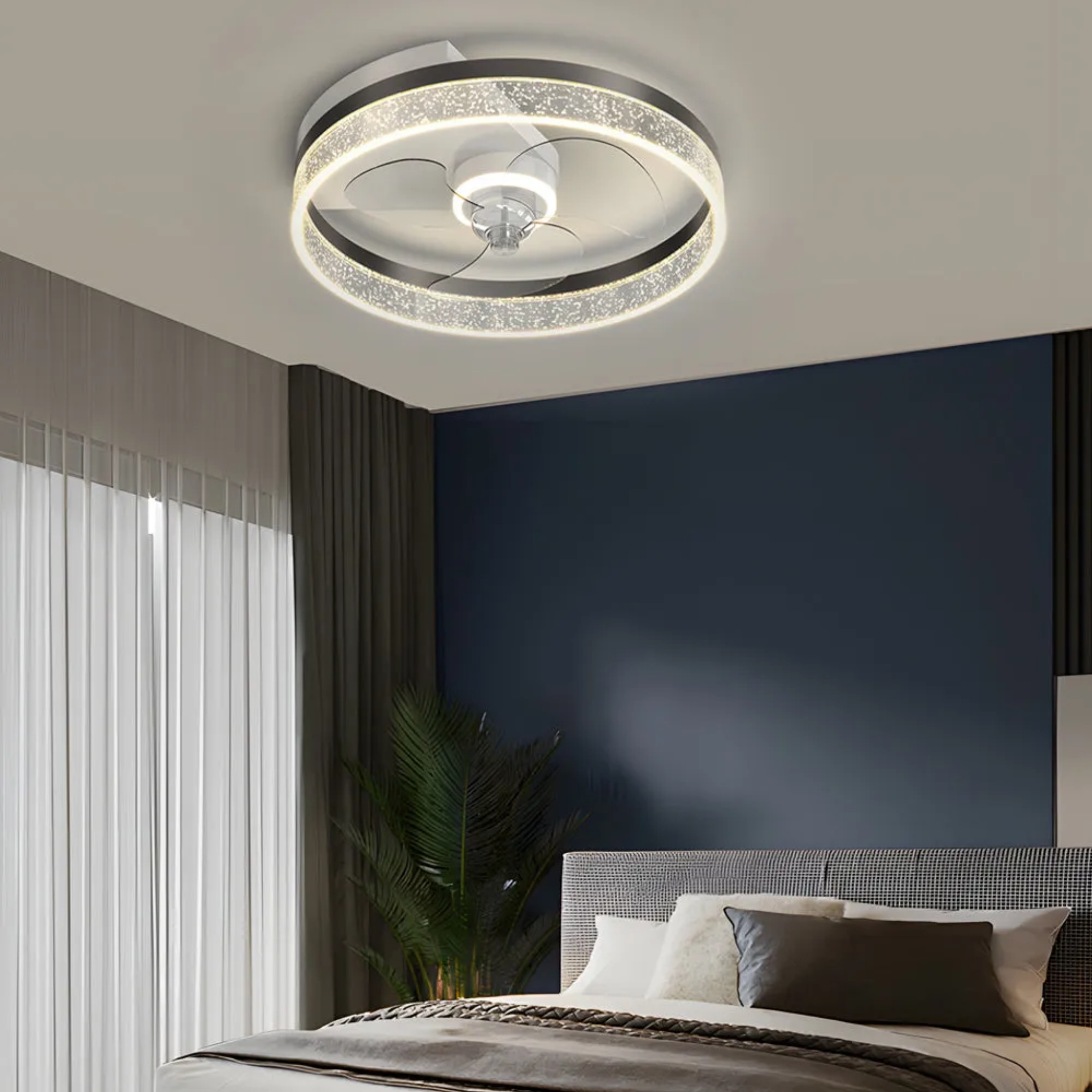 Modern bubbles 3-step black acrylic ceiling fans — Matte Black