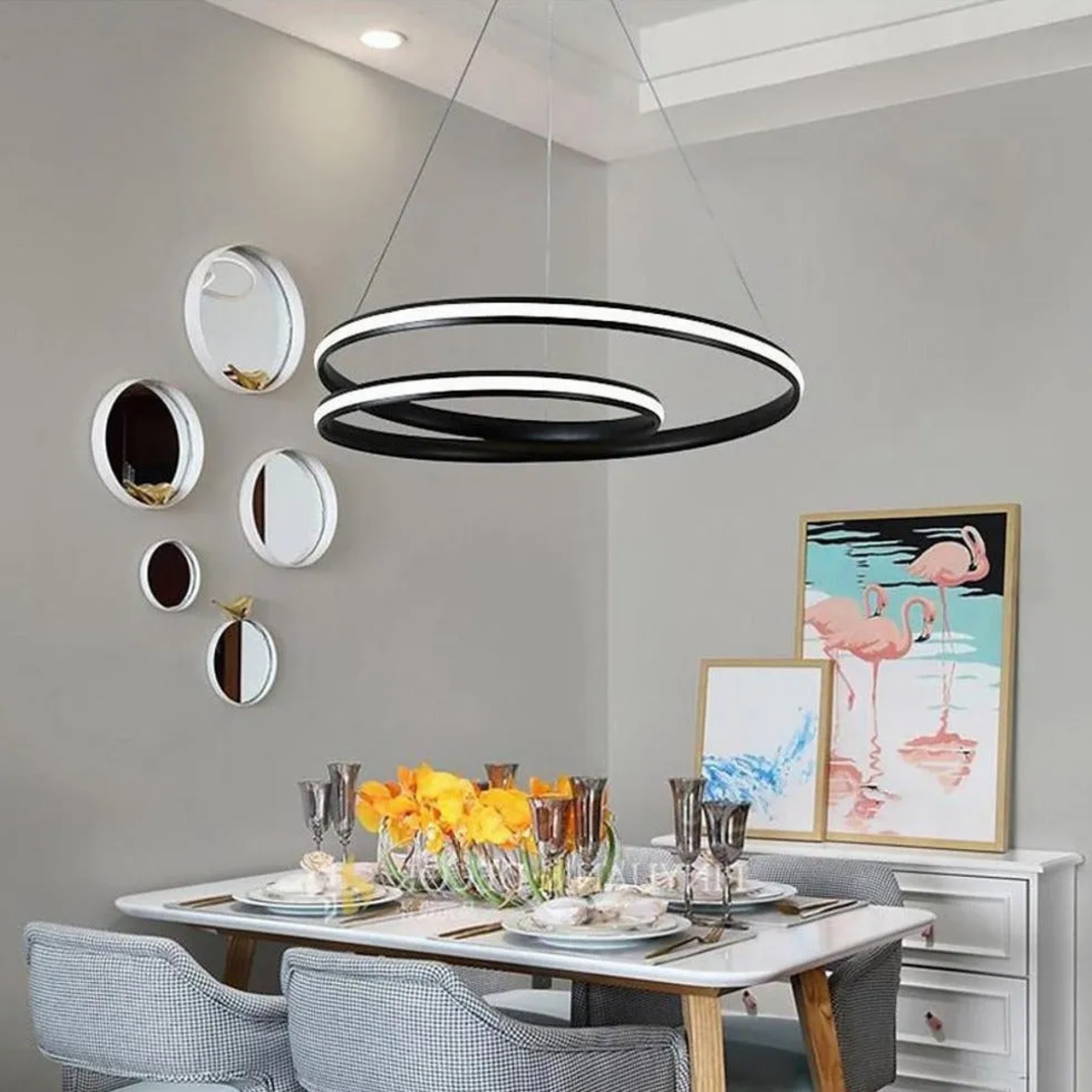 Lighom circular aluminum pendant lighting — 18" Diameter / White / Warm White (3000K)