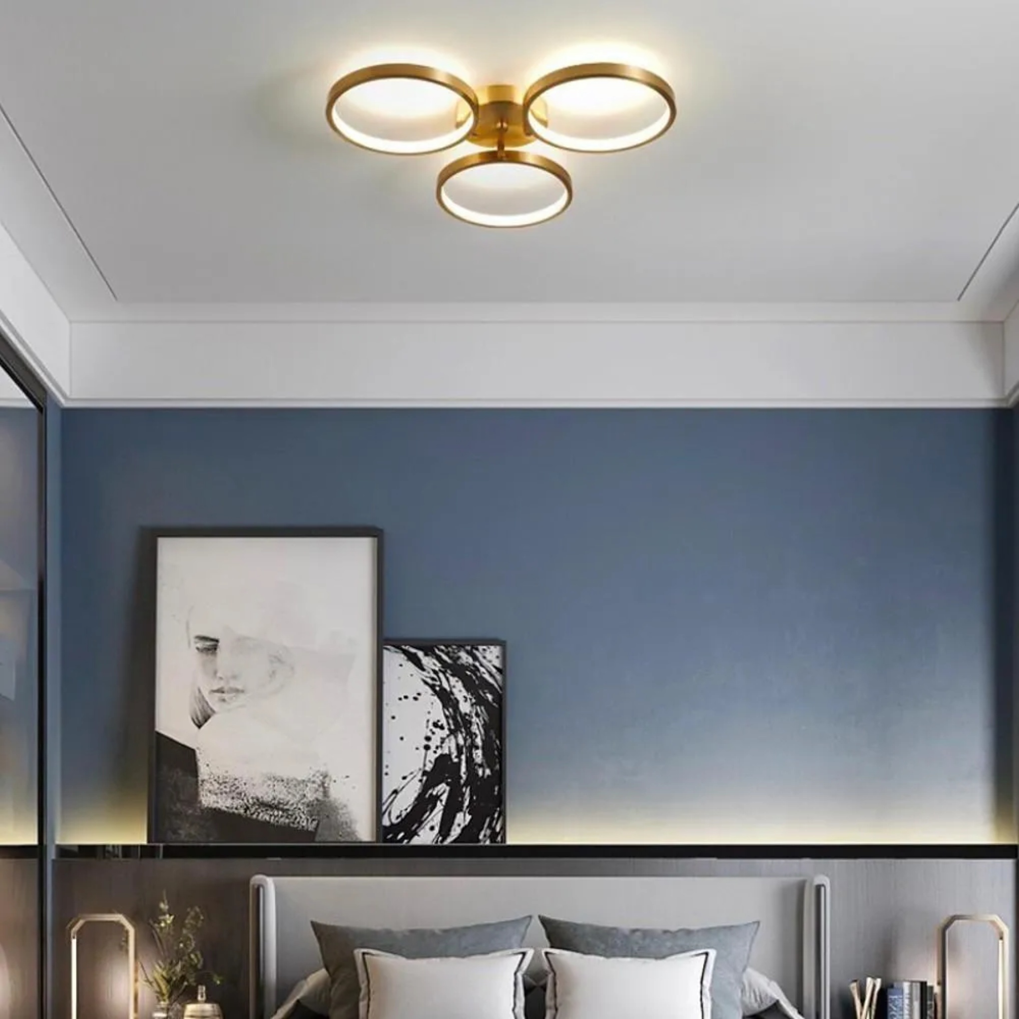Lighom modern 3-light circular copper semi-flush mount light — 20" L x 8" W x 3" H / Semi-Flush Mount Lamp / 2-Light