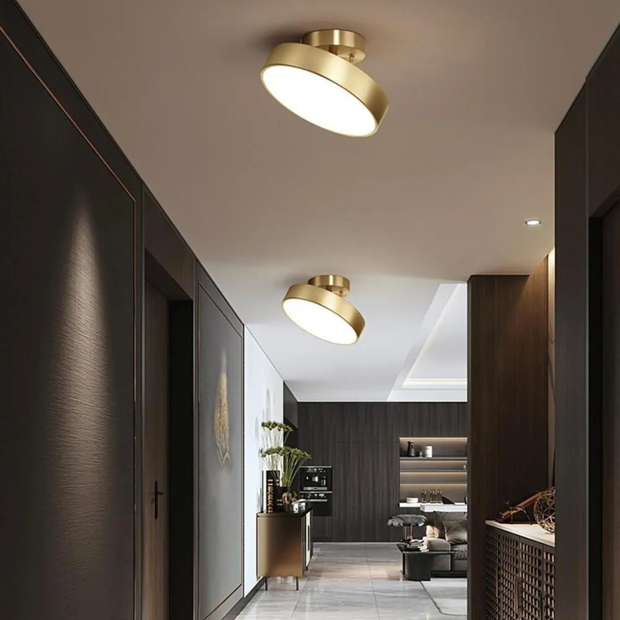 Lighom circular copper semi-flush mount light for living room or dining room — 4" H x 5" Dia