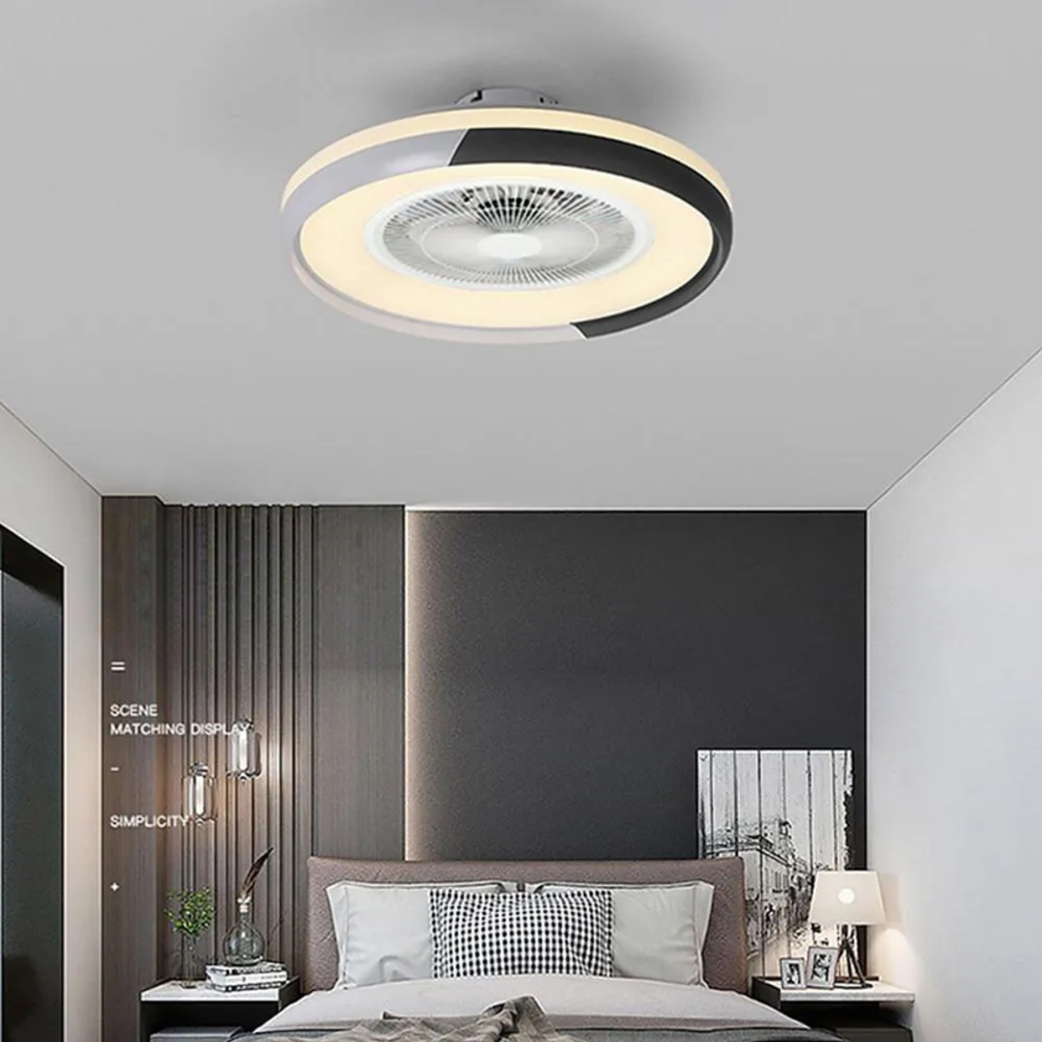 Gray synthetic bladeless circular kids ceiling fans