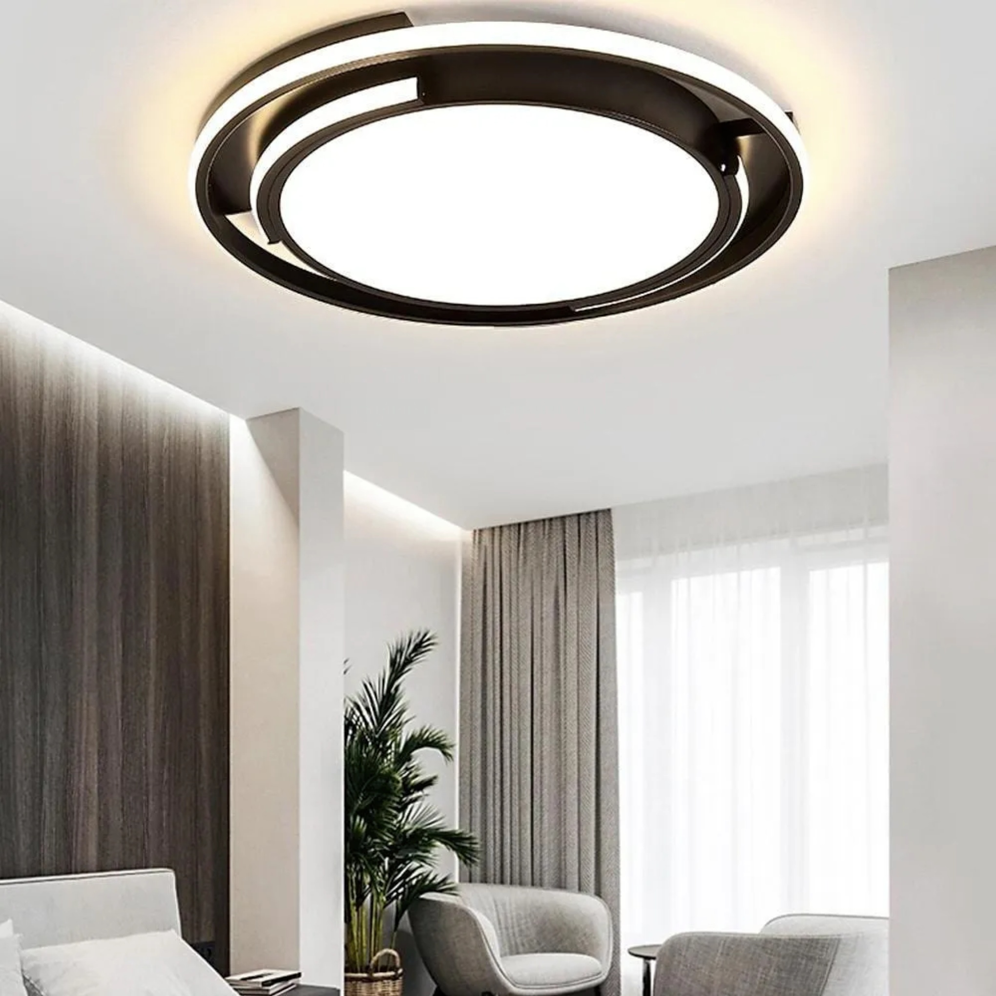 Lighom nordic circular black flush mount lighting in synthetic — Warm White (3000K)