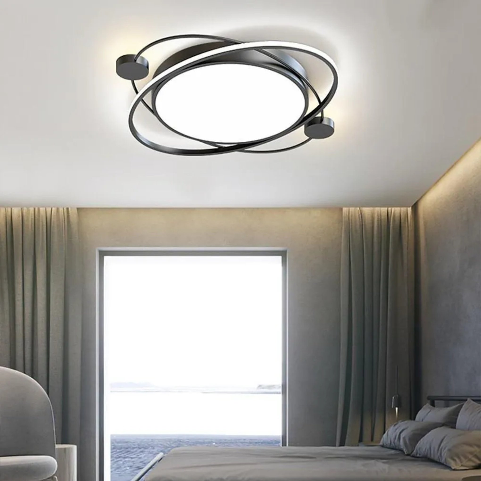 Lighom nordic circular black flush mount lighting — Matte Black / Warm White (3000K)