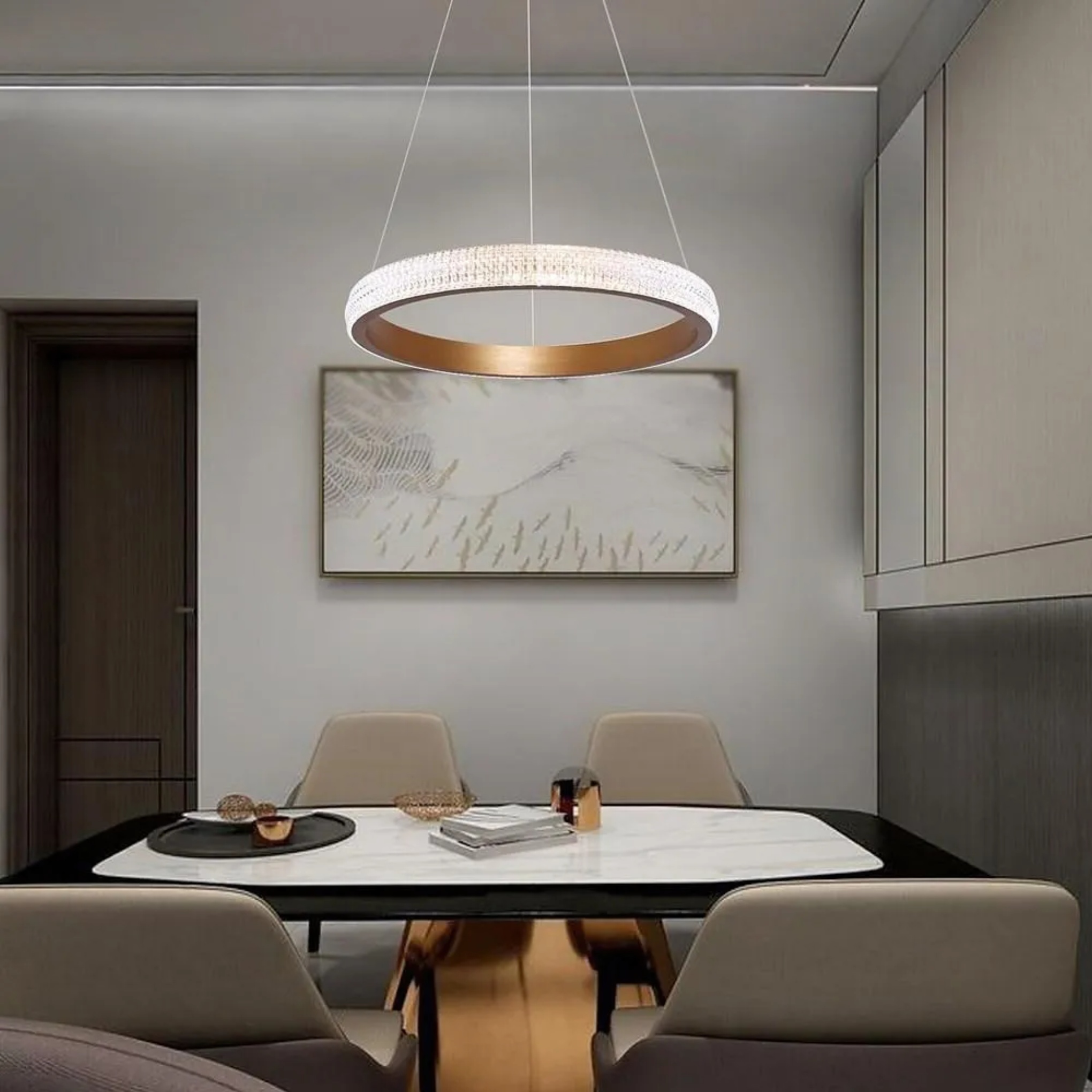 Gold synthetic circular pendant lighting - modern — Warm White (3000K)