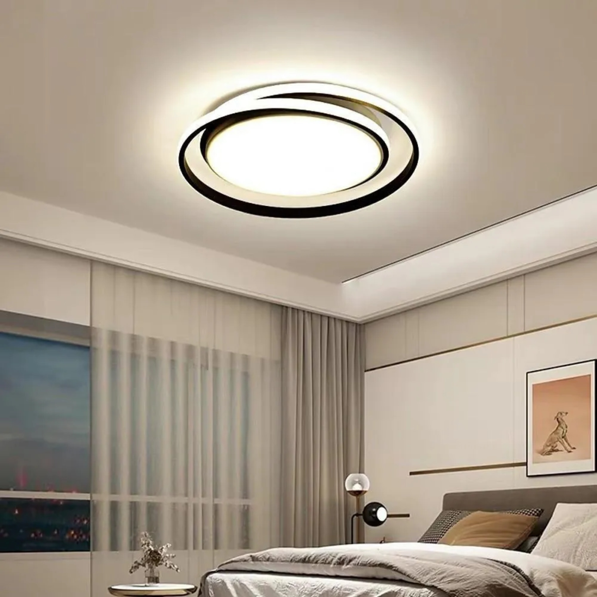 Lighom circular synthetic flush mount lighting for bedroom — Matte Black