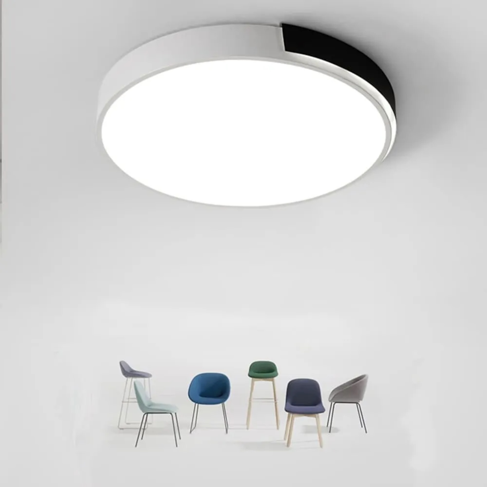 Lighom modern circular white flush mount lighting in synthetic — Warm White (3000K)