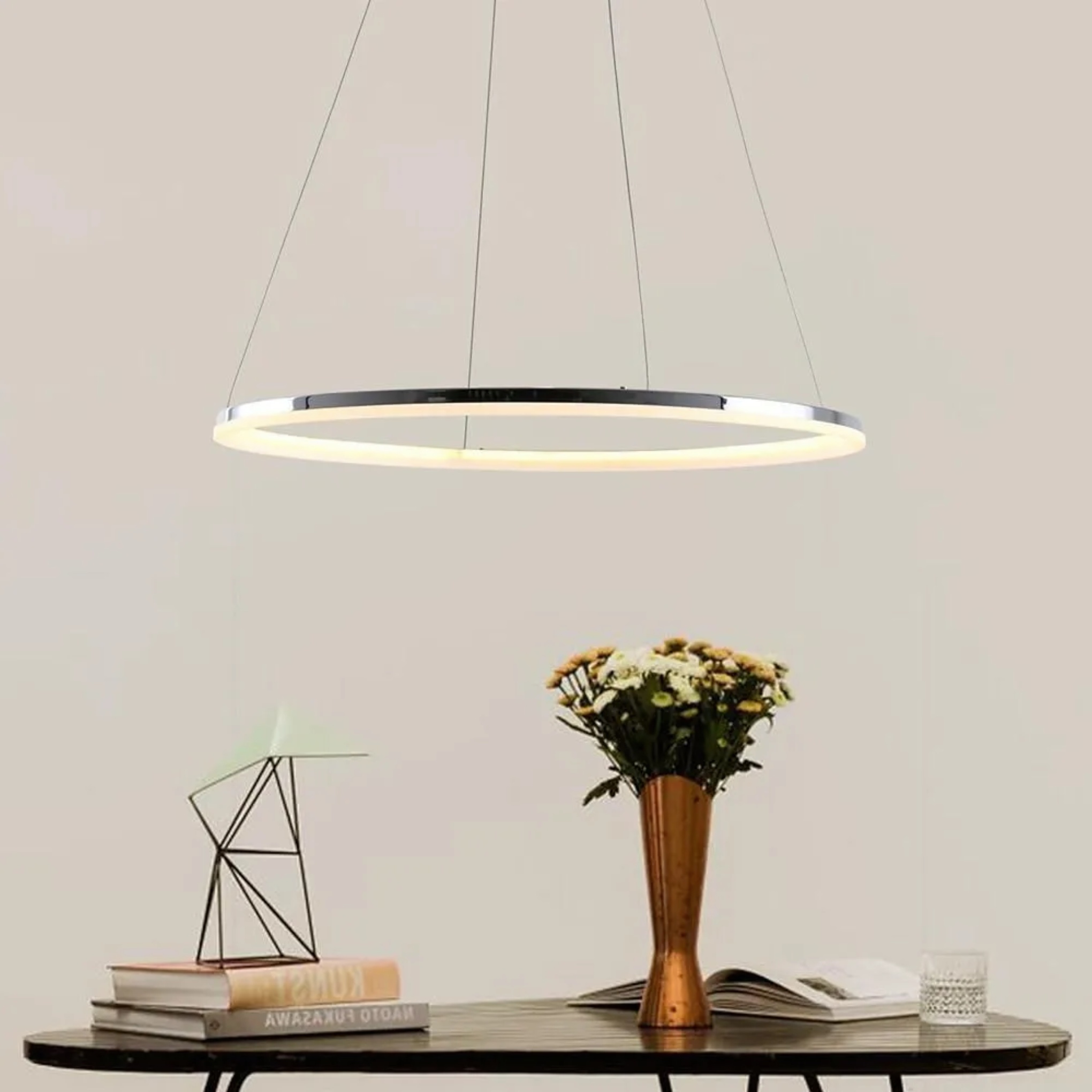 Lighom modernistic circular walnut pendant lighting in synthetic — Warm White (3000K)