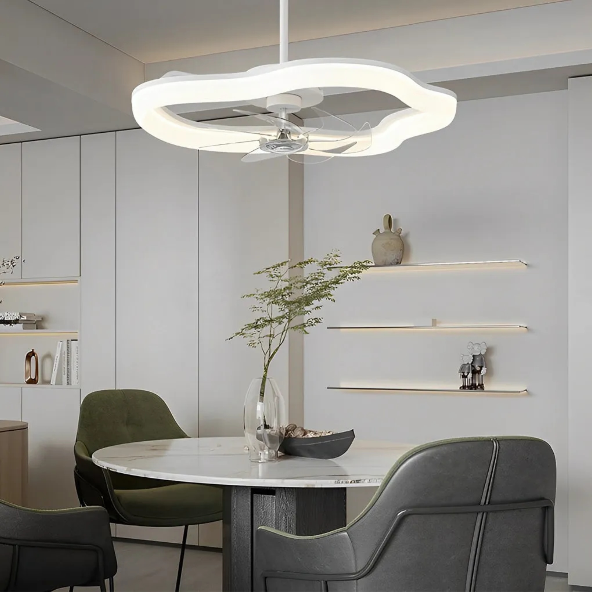 White synthetic stepless mute ceiling fans - modern — Waves