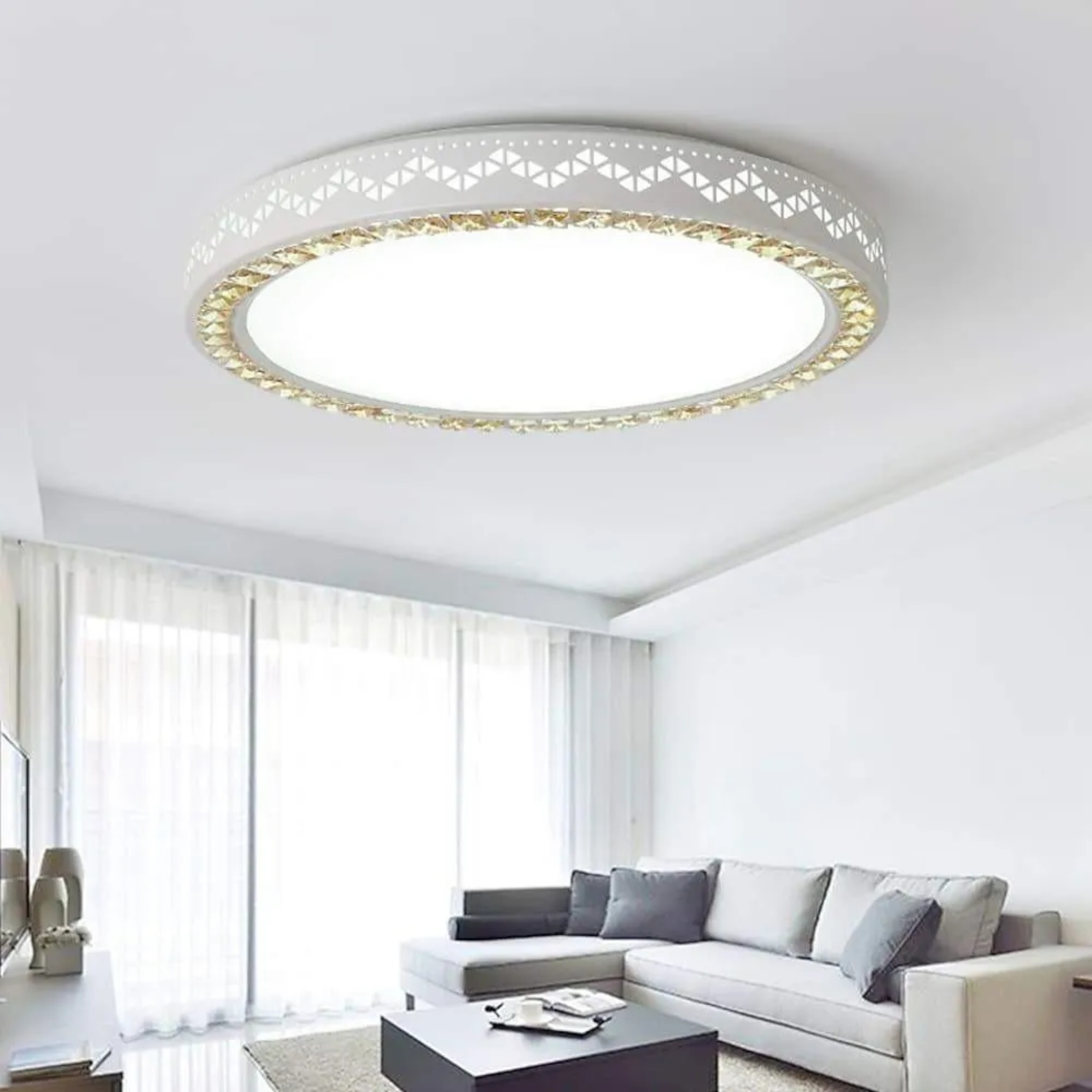 White synthetic pattern circular flush mount lighting - modern — Warm White (3000K)