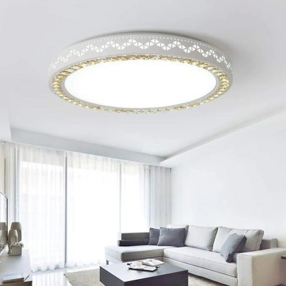 White synthetic pattern circular flush mount lighting - modern — Warm White (3000K)