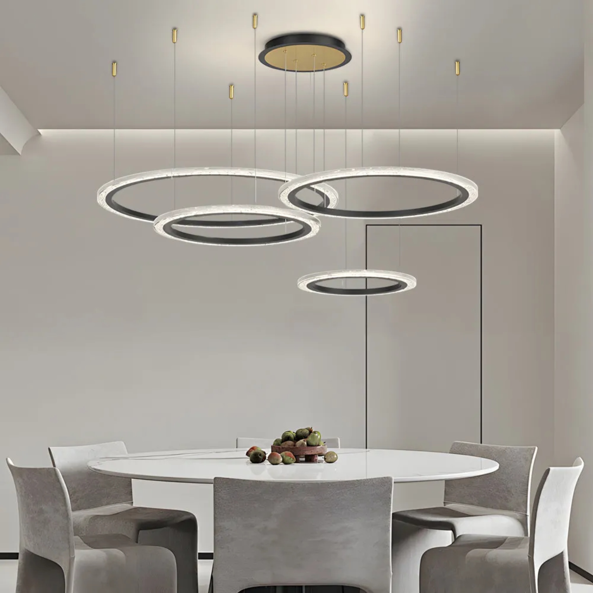 Lighom circular ring synthetic chandeliers for living room — 35.4" L x 23.6" W / 2-Ring / Matte Black