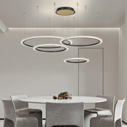 Lighom circular ring synthetic chandeliers for living room — 35.4" L x 23.6" W / 2-Ring / Matte Black