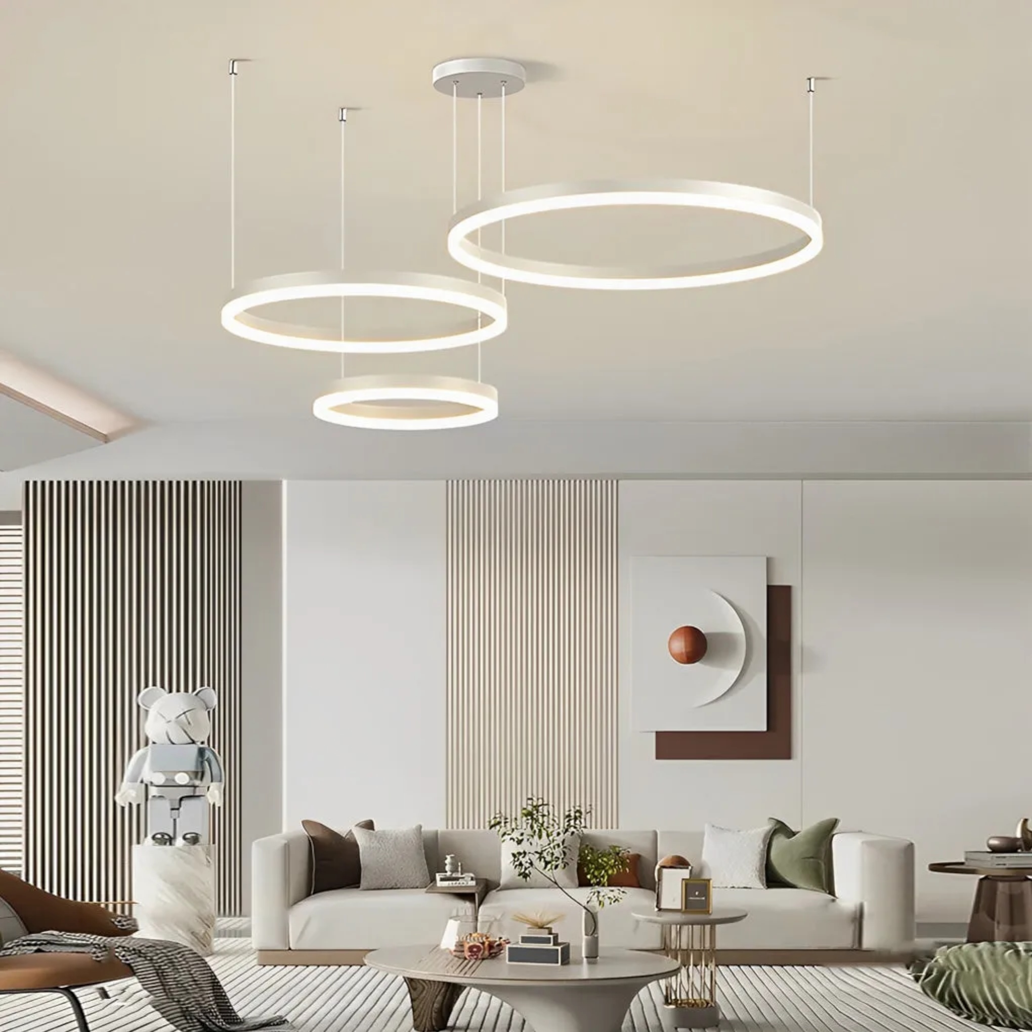 White modern circular rings semi-flush mount light — 15.7" & 23.6"