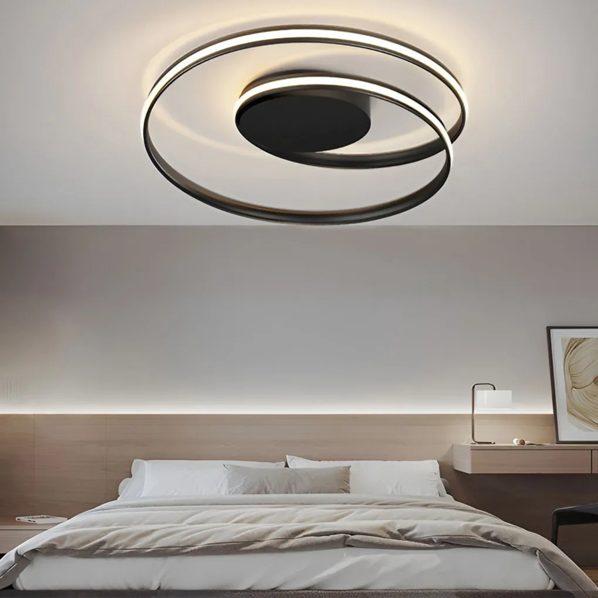 Lighom modern stepless circular white semi-flush mount light in metal — Cool White (6000K)