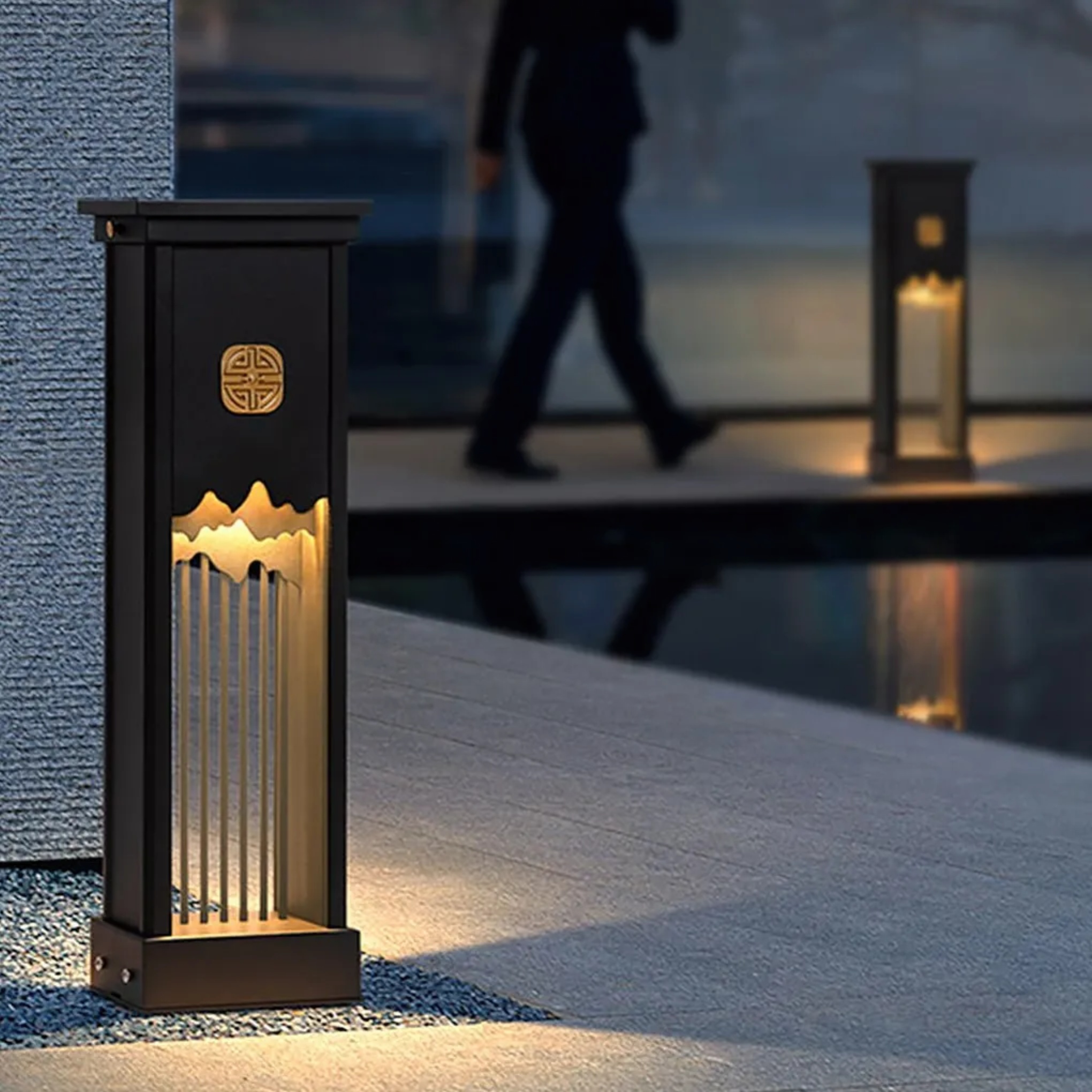 Black synthetic metal steel simple classical landscape lighting - industrial