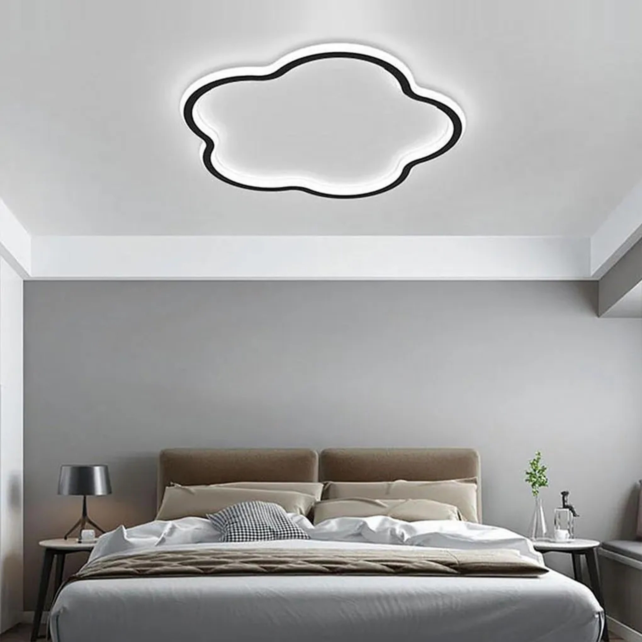 Black synthetic cloud restaurant flush mount lighting — Cool White (6000K) / Matte Black