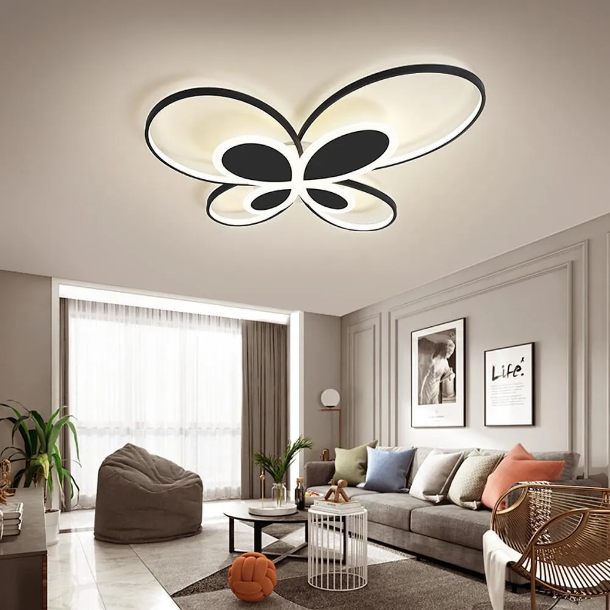 Lighom kids cluster black flush mount lighting — 22" L x 19" W x 3" H / Warm White (3000K)
