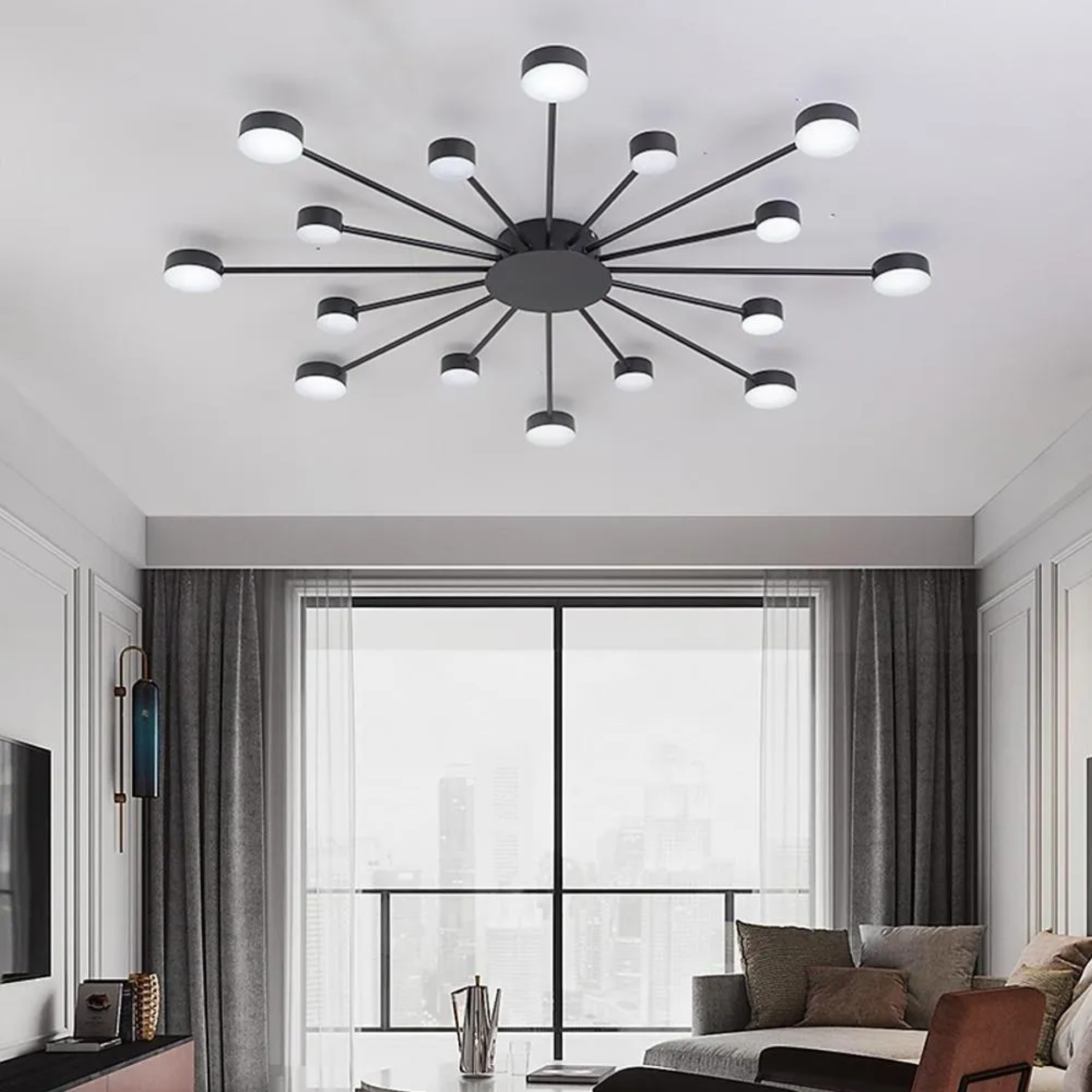 Black synthetic cluster semi-flush mount light - modern — Matte Black