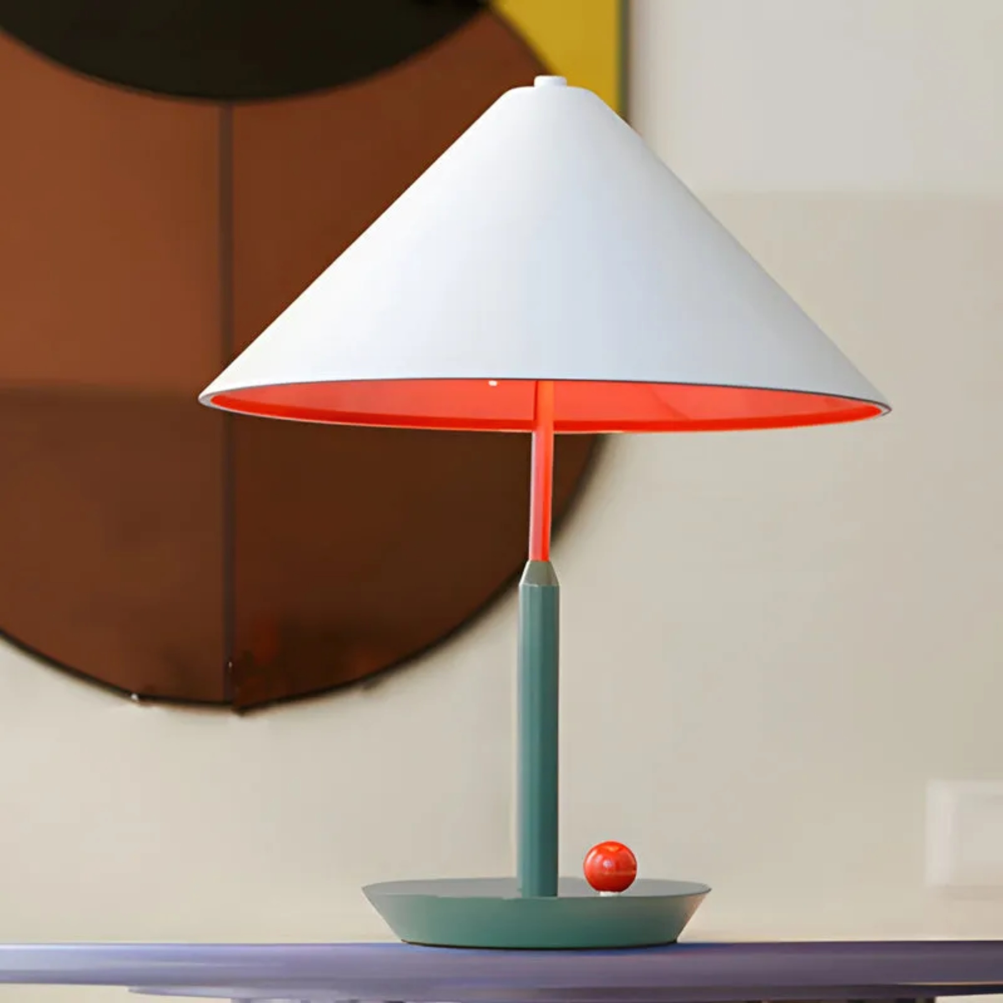 Blue metal triangle colorful table lamps — Green & Orange