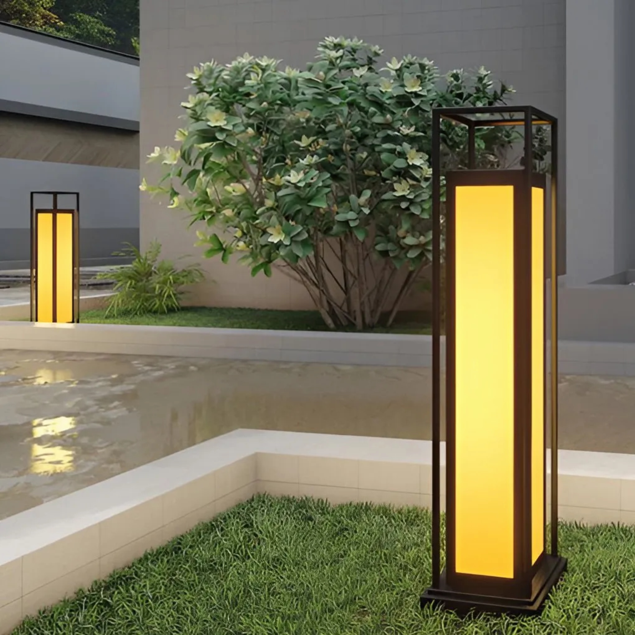 Lighom industrial lawn column-guard white landscape lighting — 6"X6"X16" / Cool White (6000K) / Set of 1